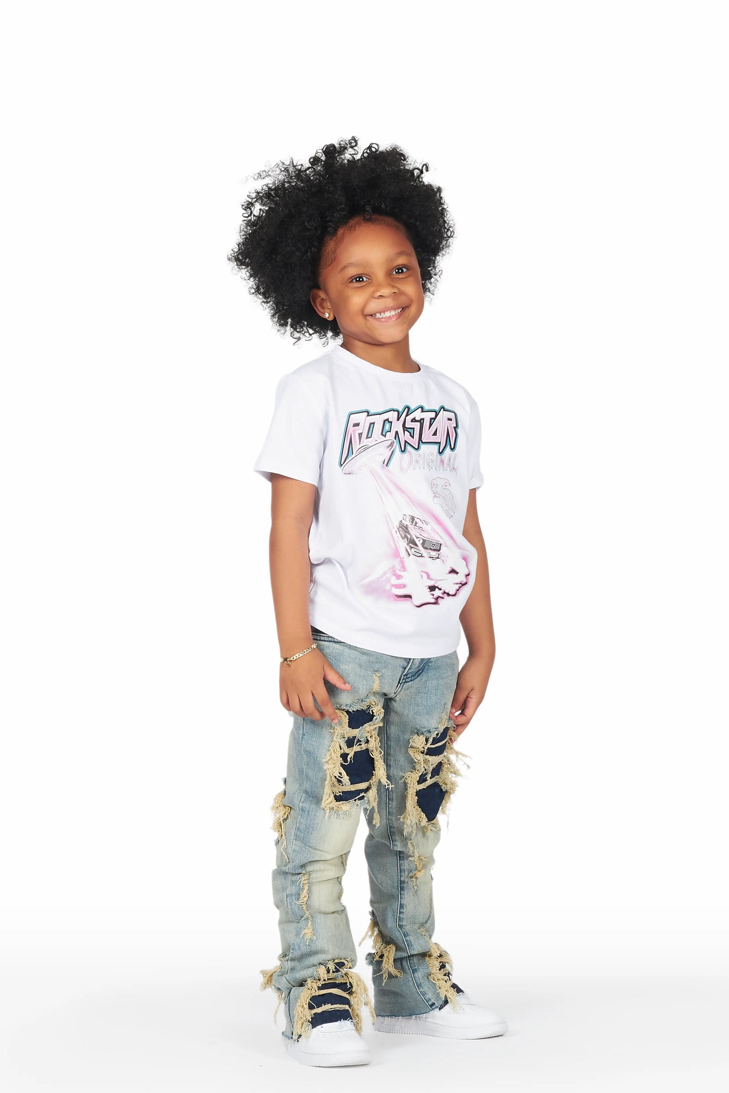 Girls Abbie Blue Stacked Flare Jean