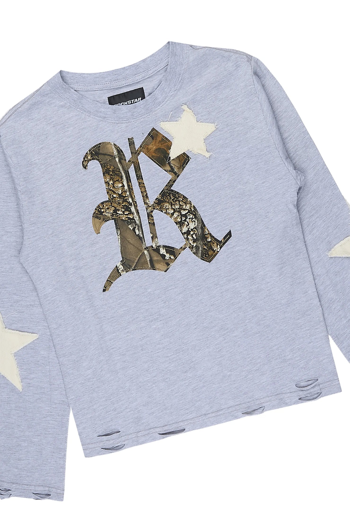 Boys Delgero Heather Grey/Camo Long Sleeve T-Shirt Track Set