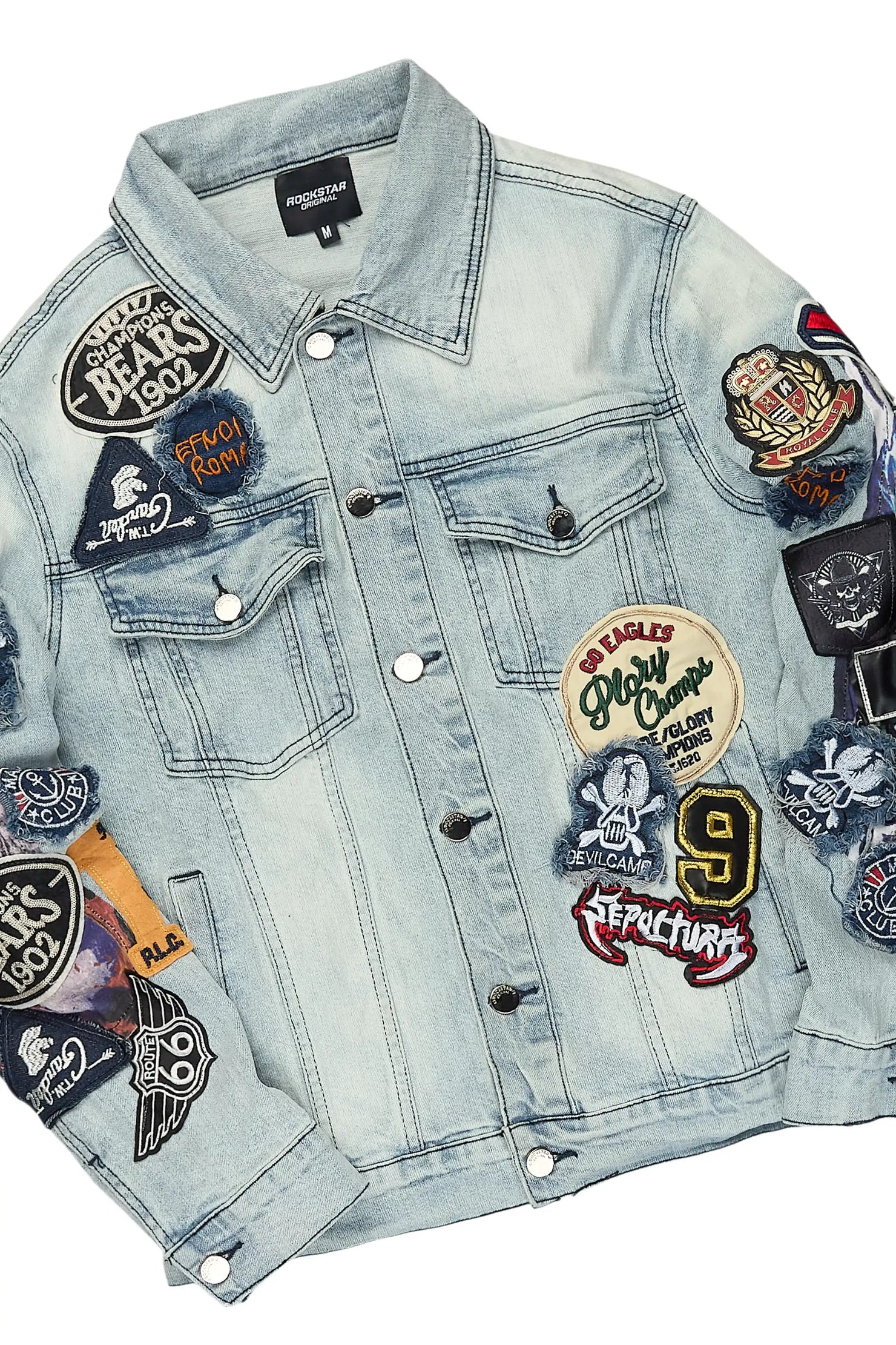 Espan Light Blue Denim Jacket/Stacked Flare Jean Set