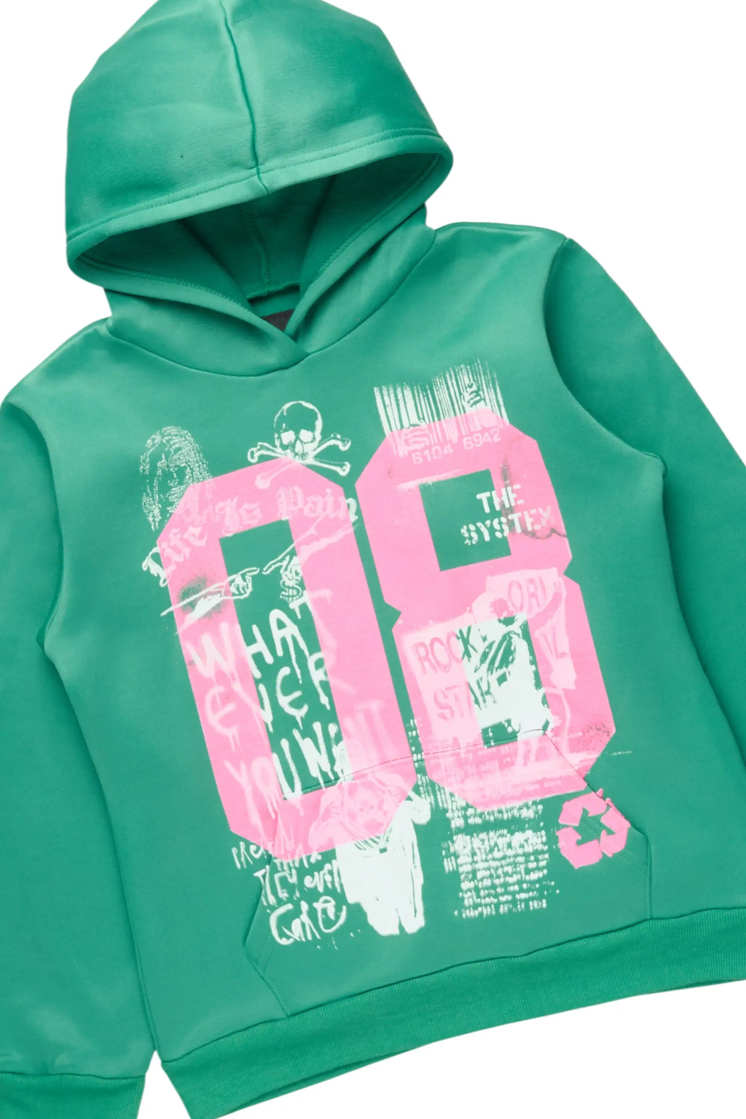 Girls Kammy 2.0 Green/Pink Hoodie/Stacked Flare Track Set