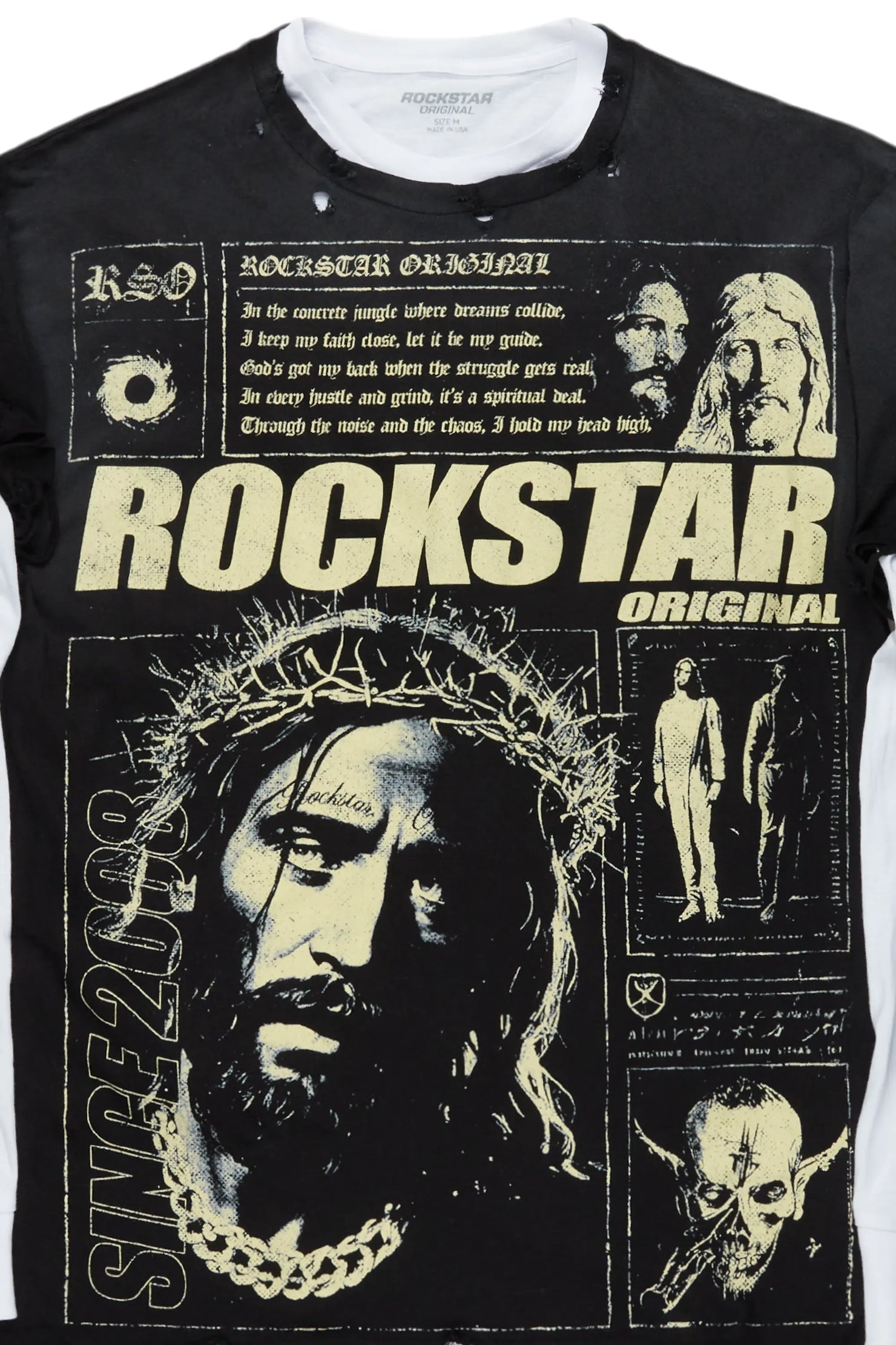 Farrah Black/White Double Layer Graphic T-Shirt