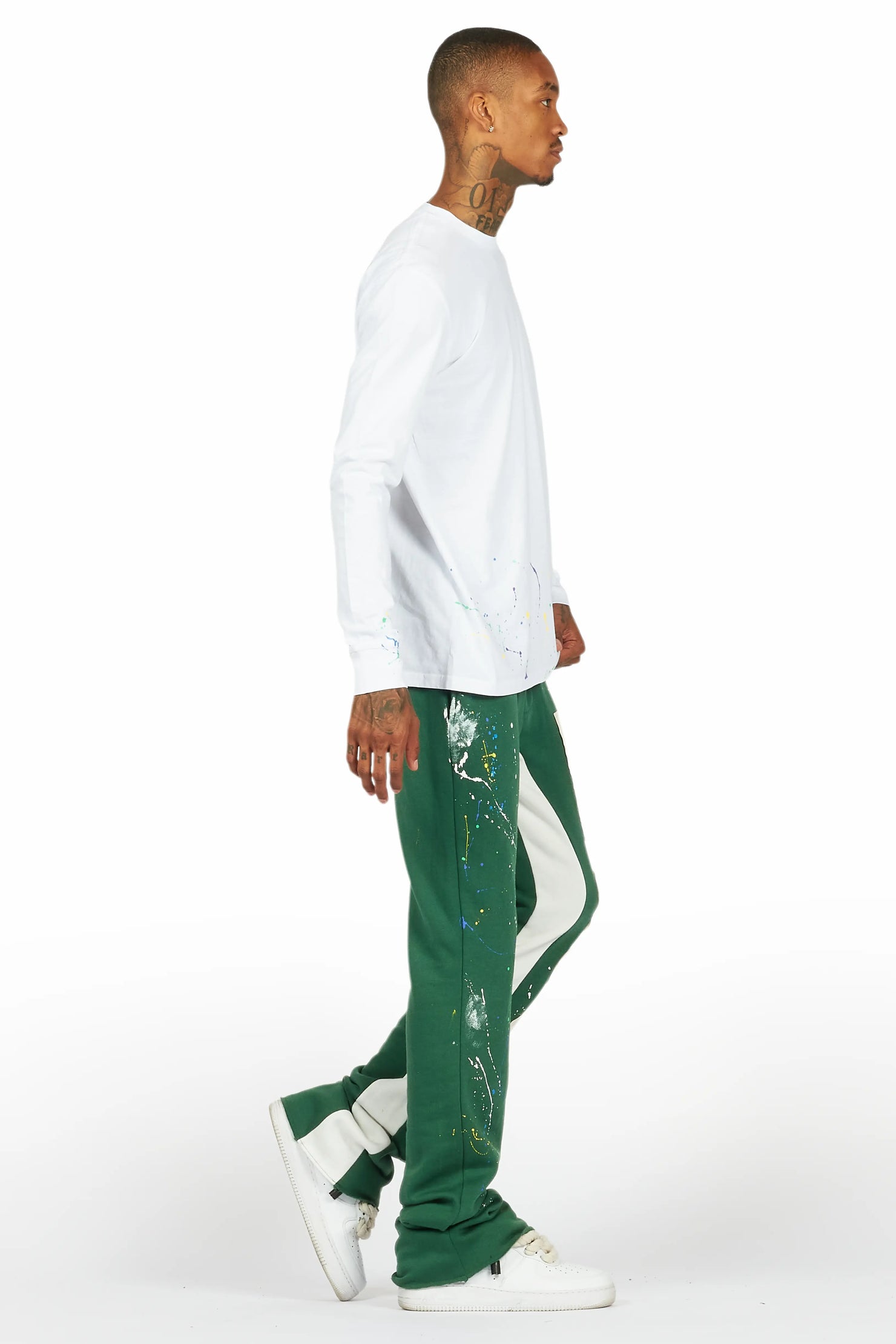 Bert White/Green Long Sleeve T-Shirt/Baggy Pant Set