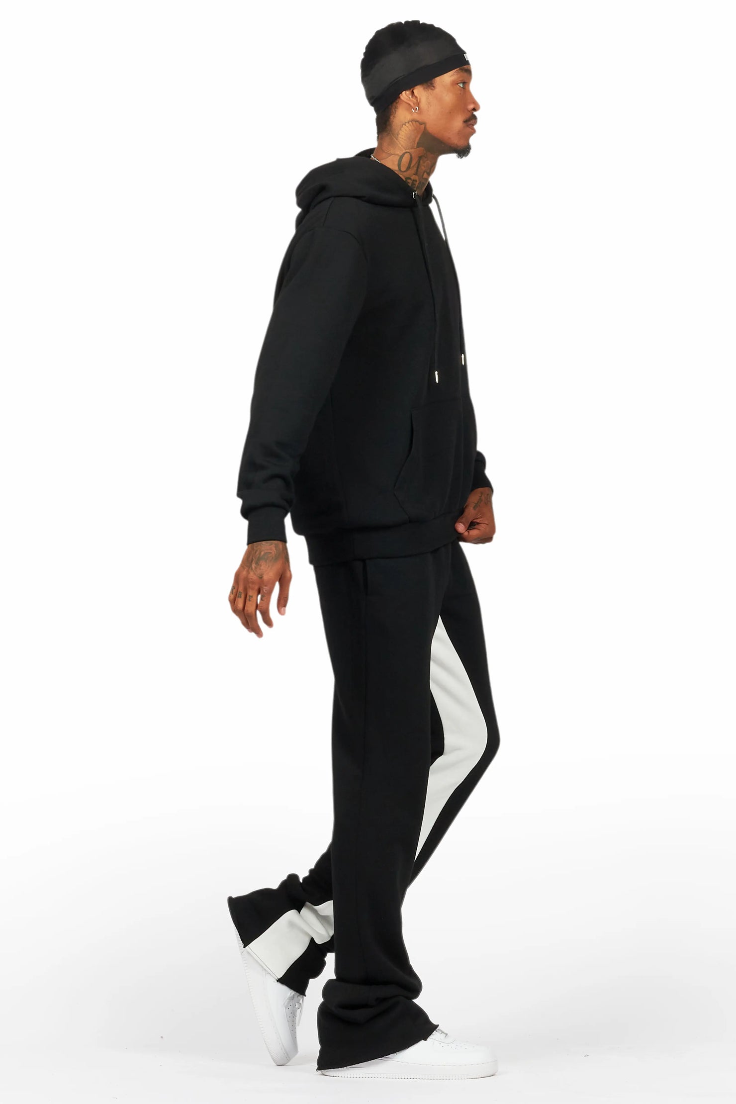 Basic Black/White Hoodie/Baggy Track Pant Set