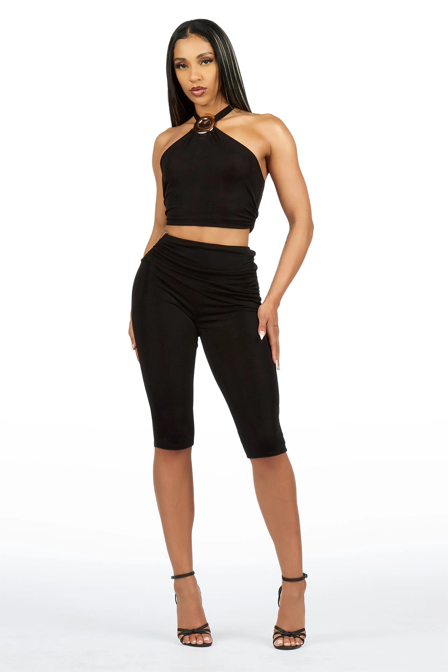 Halter-it Black Capri Set