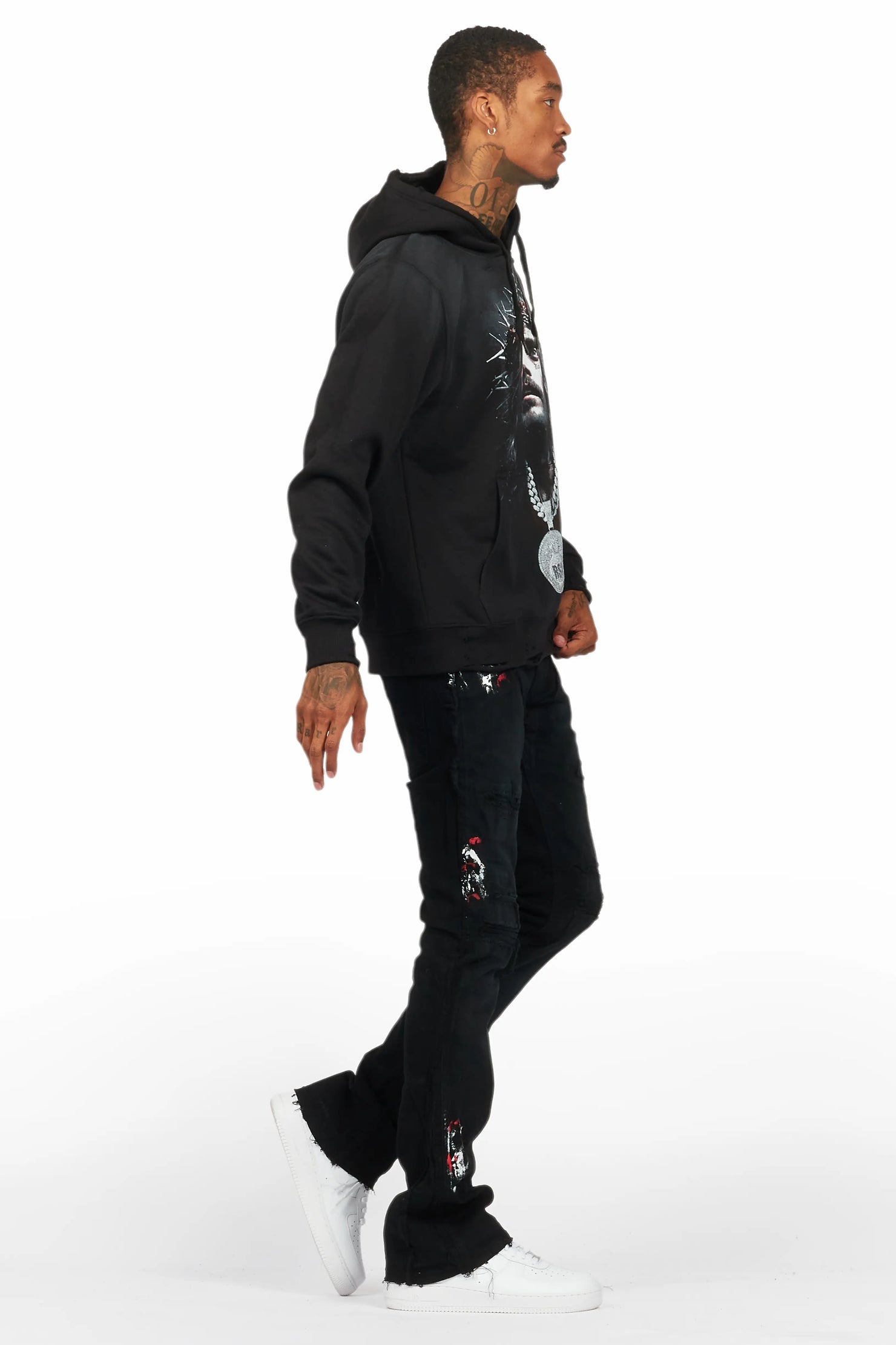 Amina Black Hoodie/Stacked Flare Jean Bundle
