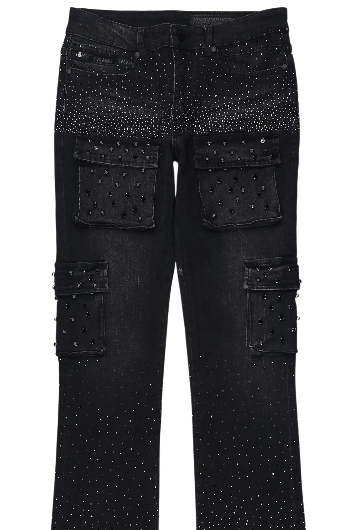 Arman Black Rhinestone Stacked Fit Jean