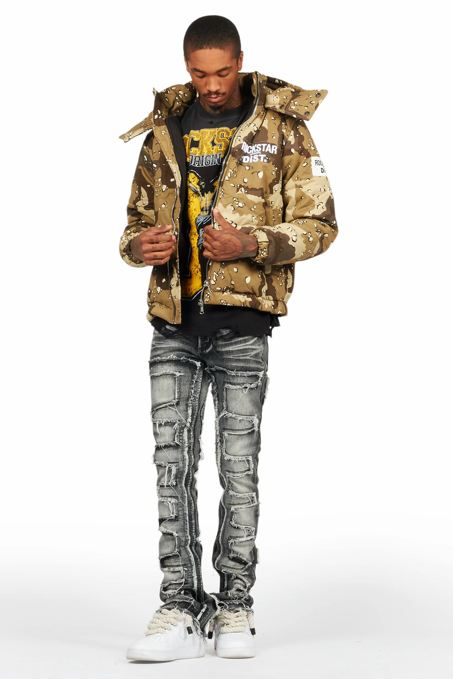 Shake Light Grey Stacked Flare Jean