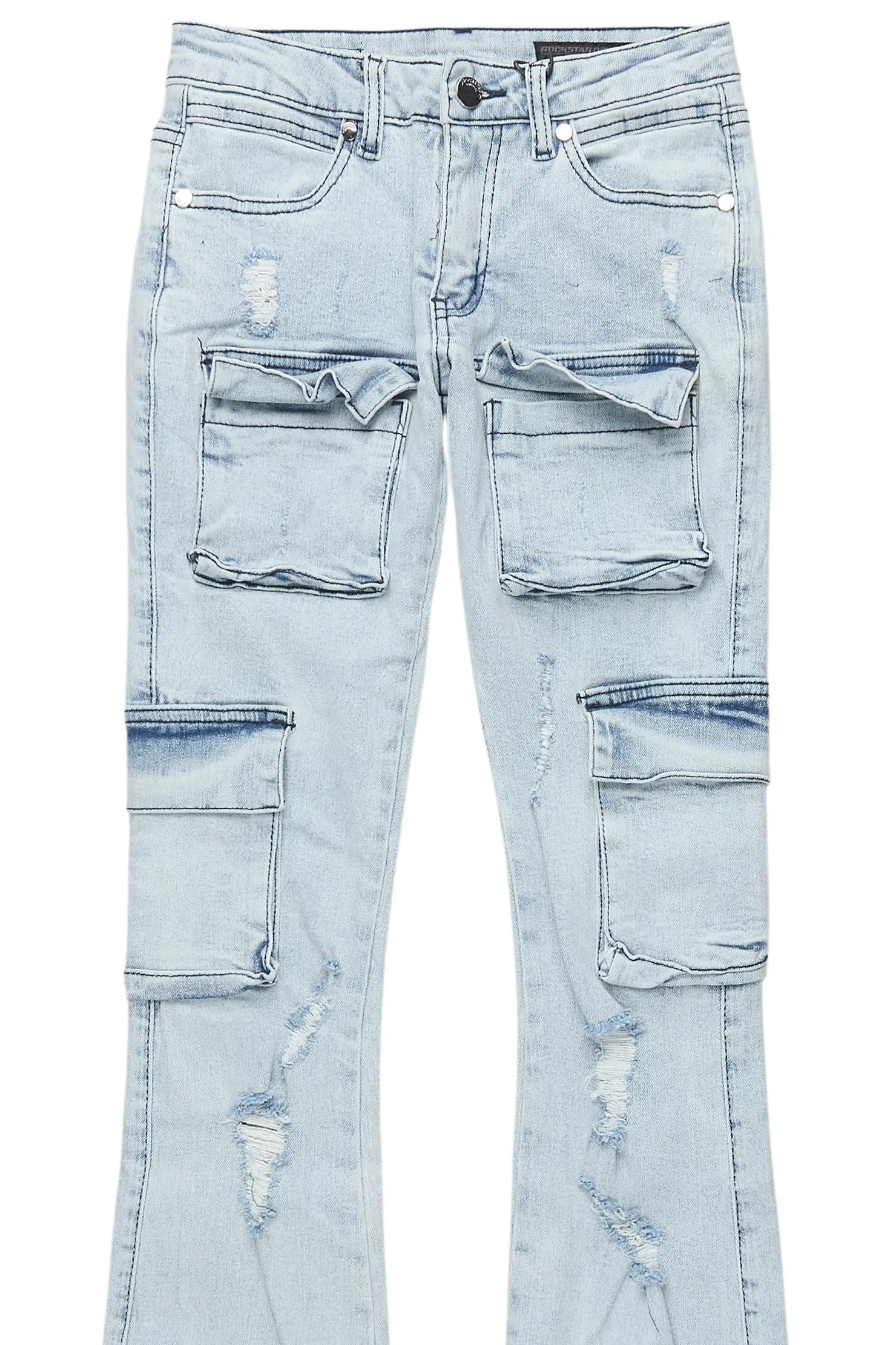 Girls Noor Light Wash Cargo Stacked Jean
