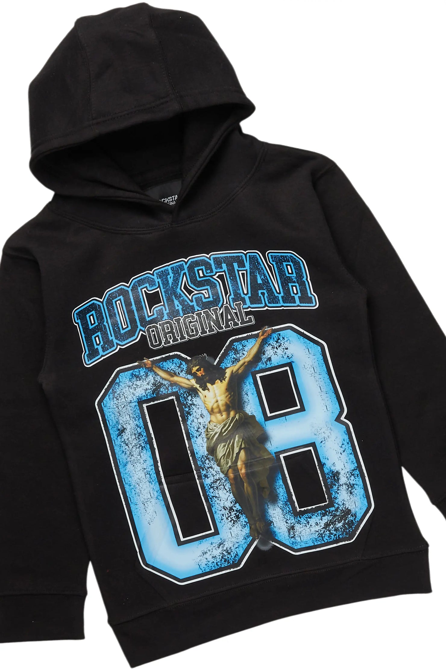 Boys Fields Black/Blue Hoodie/Stacked Flare PU Jean Set
