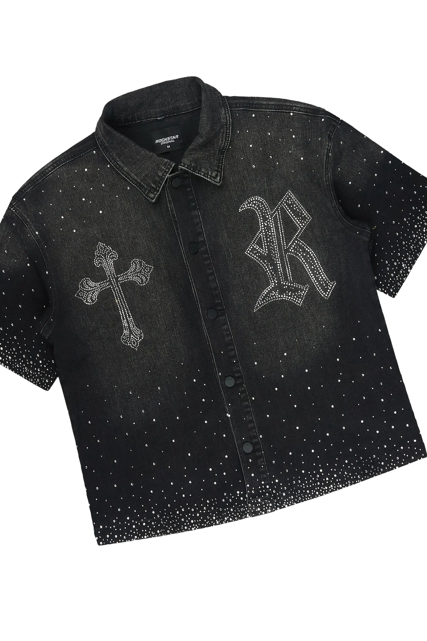 Clemente Black Rhinestone Button Down Shirt Jort Set