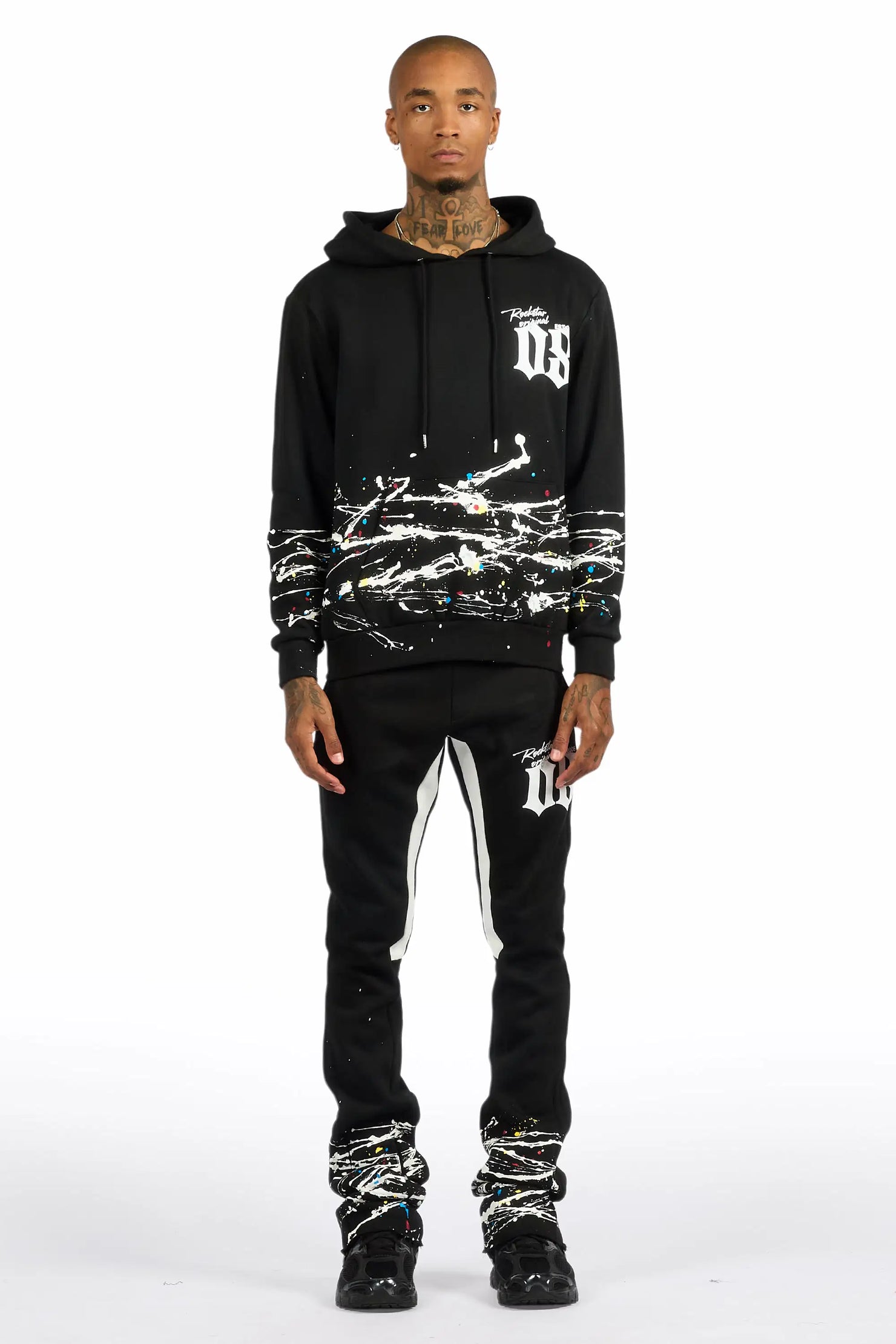 Horia Black/Multi Hoodie/Stacked Flare Track Set