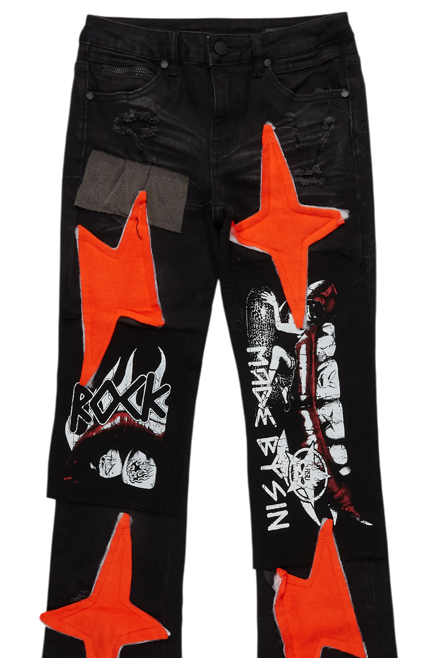 Boys Vadim Black Patchwork Stacked Flare Jean