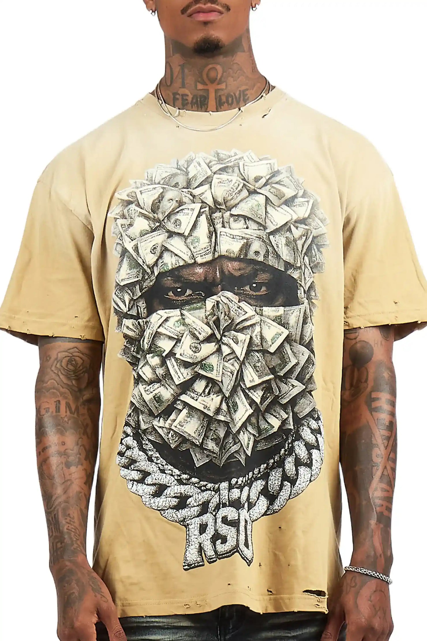Kairox Beige Oversized Graphic T-Shirt