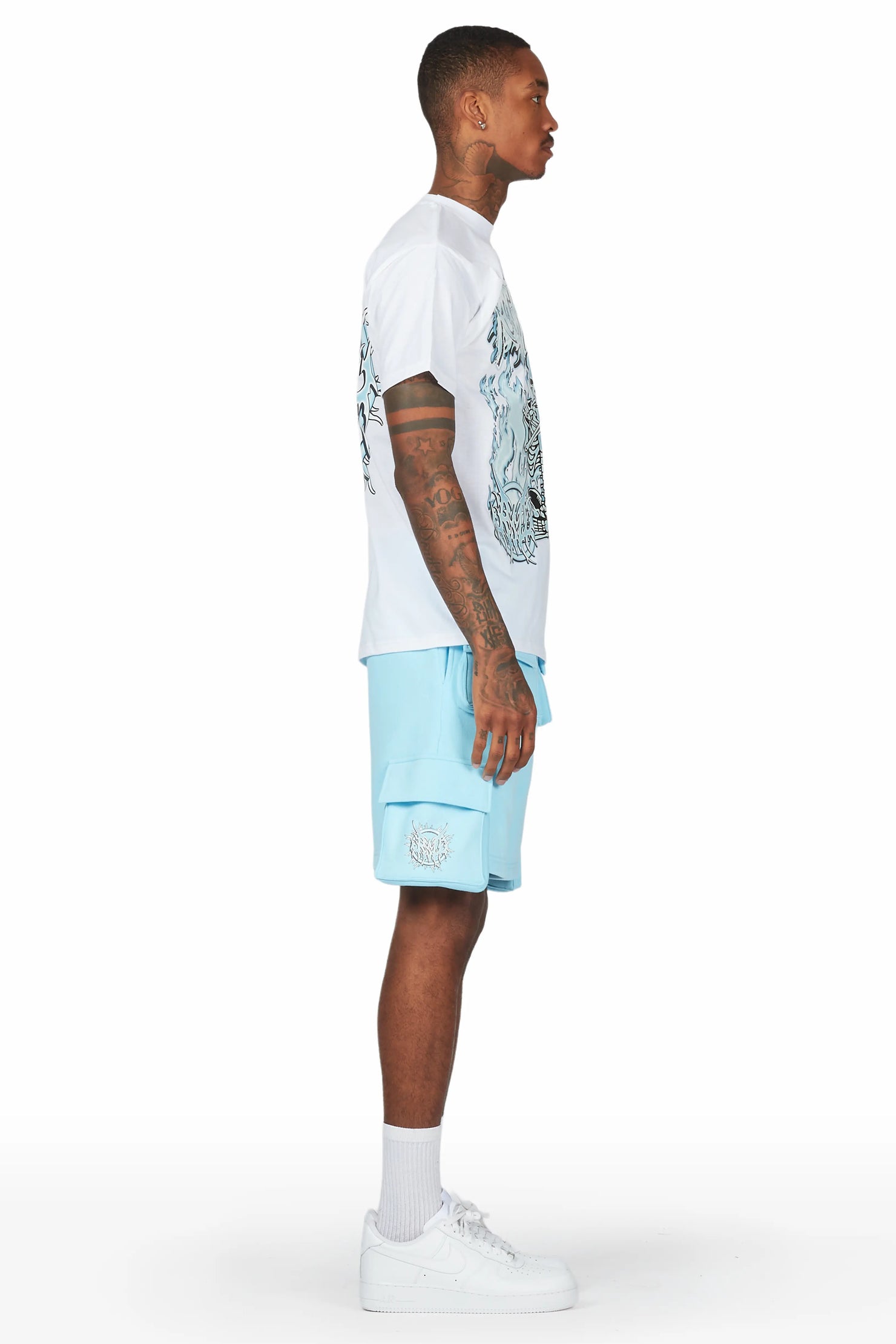 Yoga White/Blue T-Shirt Short Set