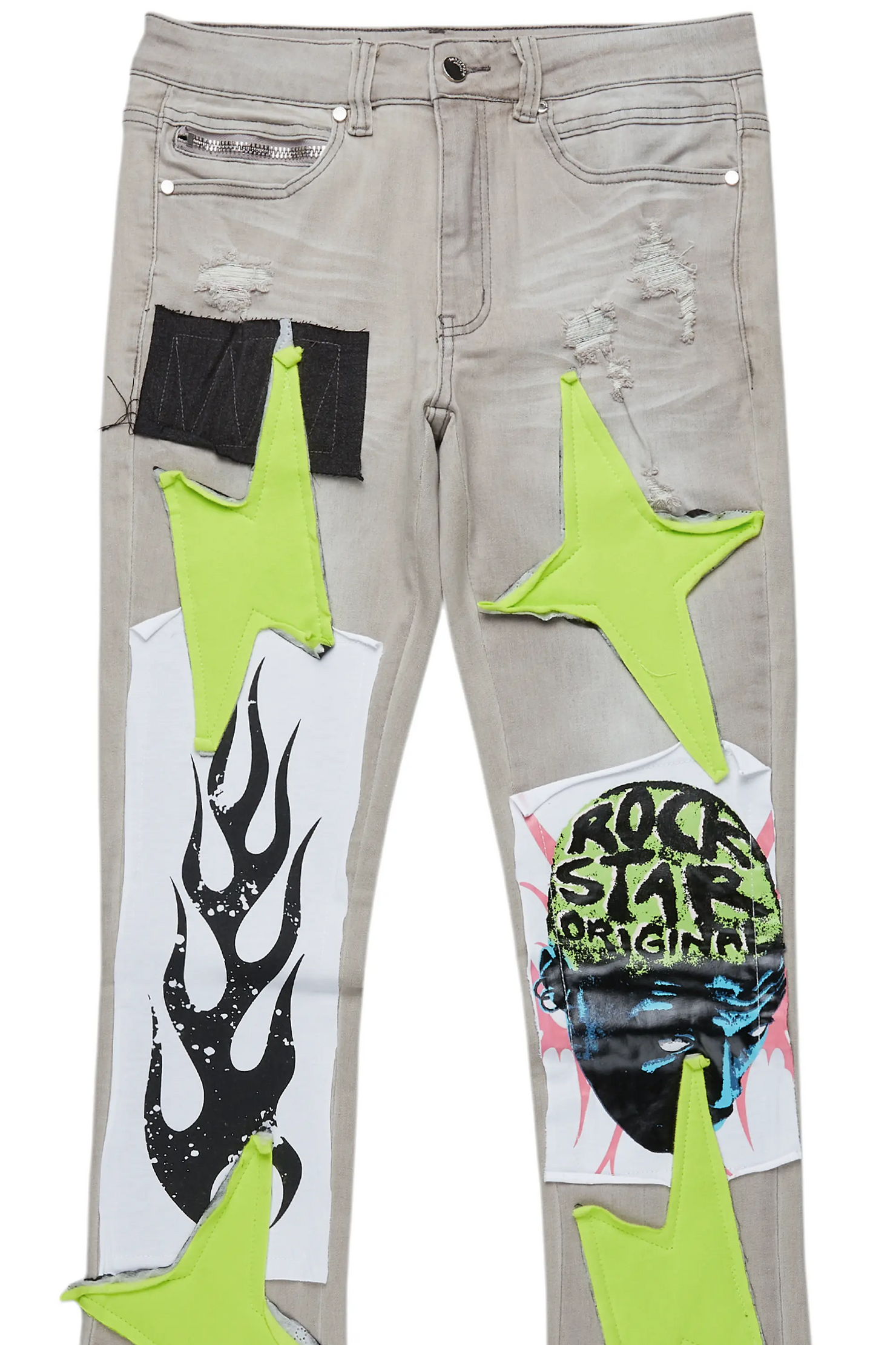 Edgar Grey/Yellow Patchwork Stacked Flare Jean