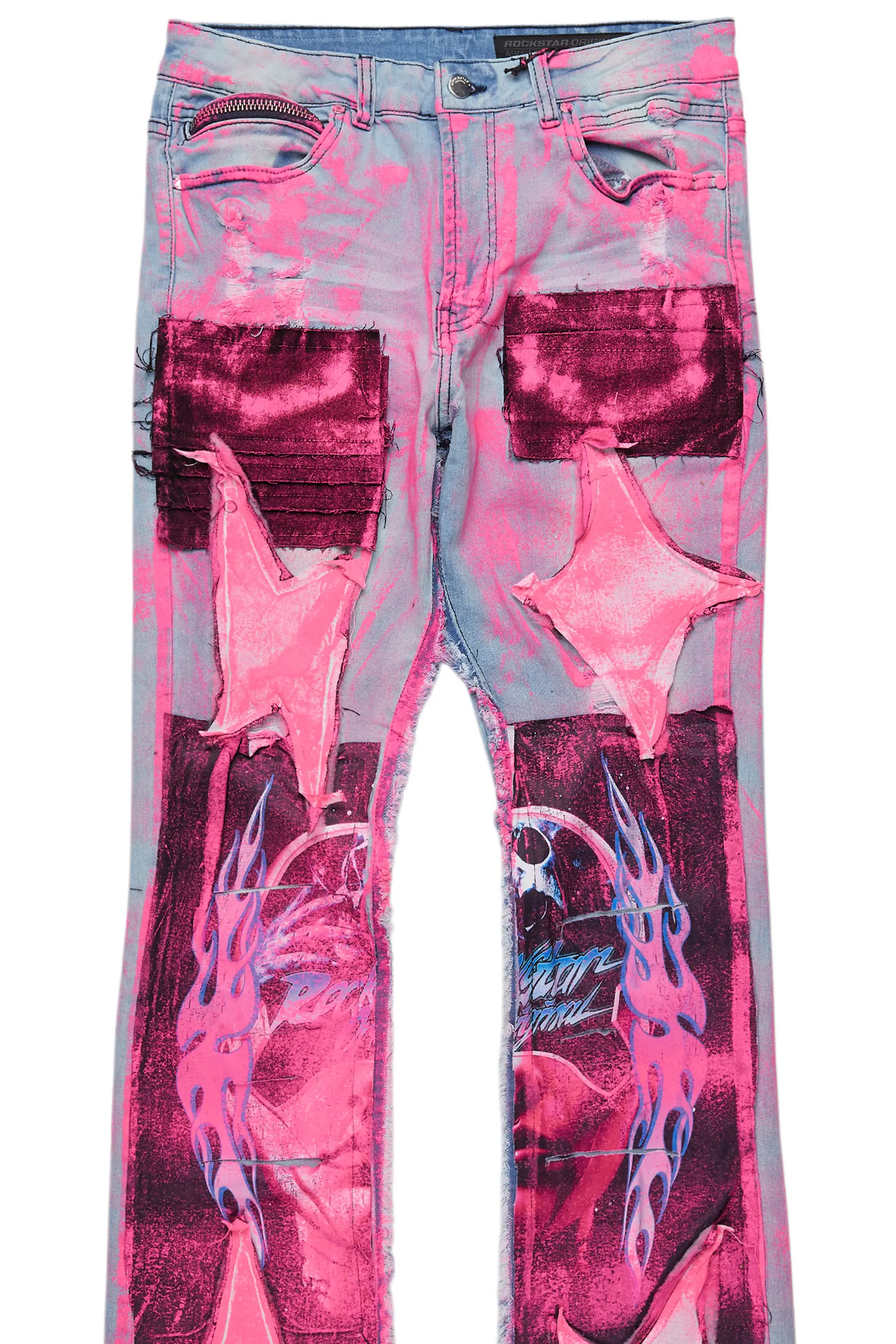 Helki Blue/Pink Roller Paint Stacked Flare Jean