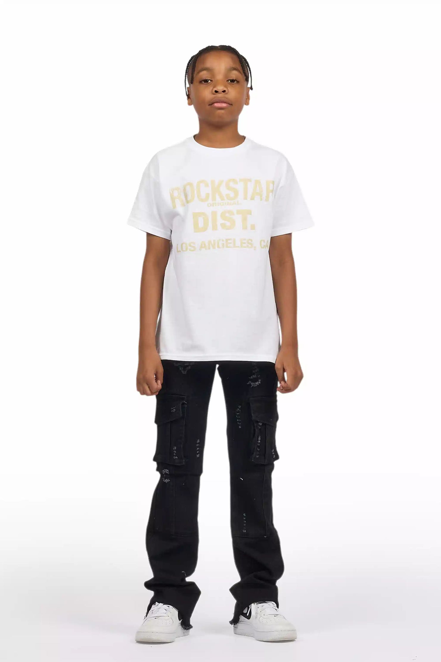 Boys Adalee Black Slim Stacked Flare Cargo Jean