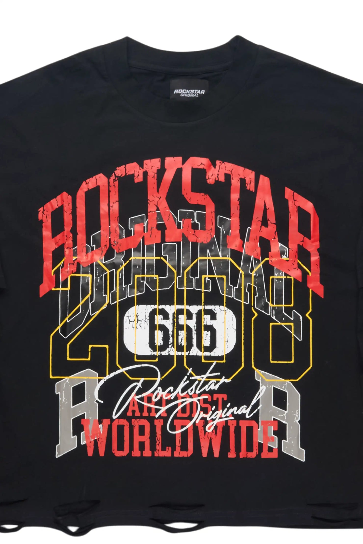 Santee Black Double Layer Graphic T-Shirt