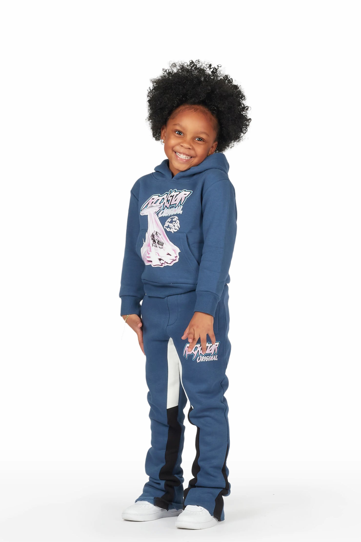 Girls Darbie Navy Hoodie Super Stacked Flare Track Set