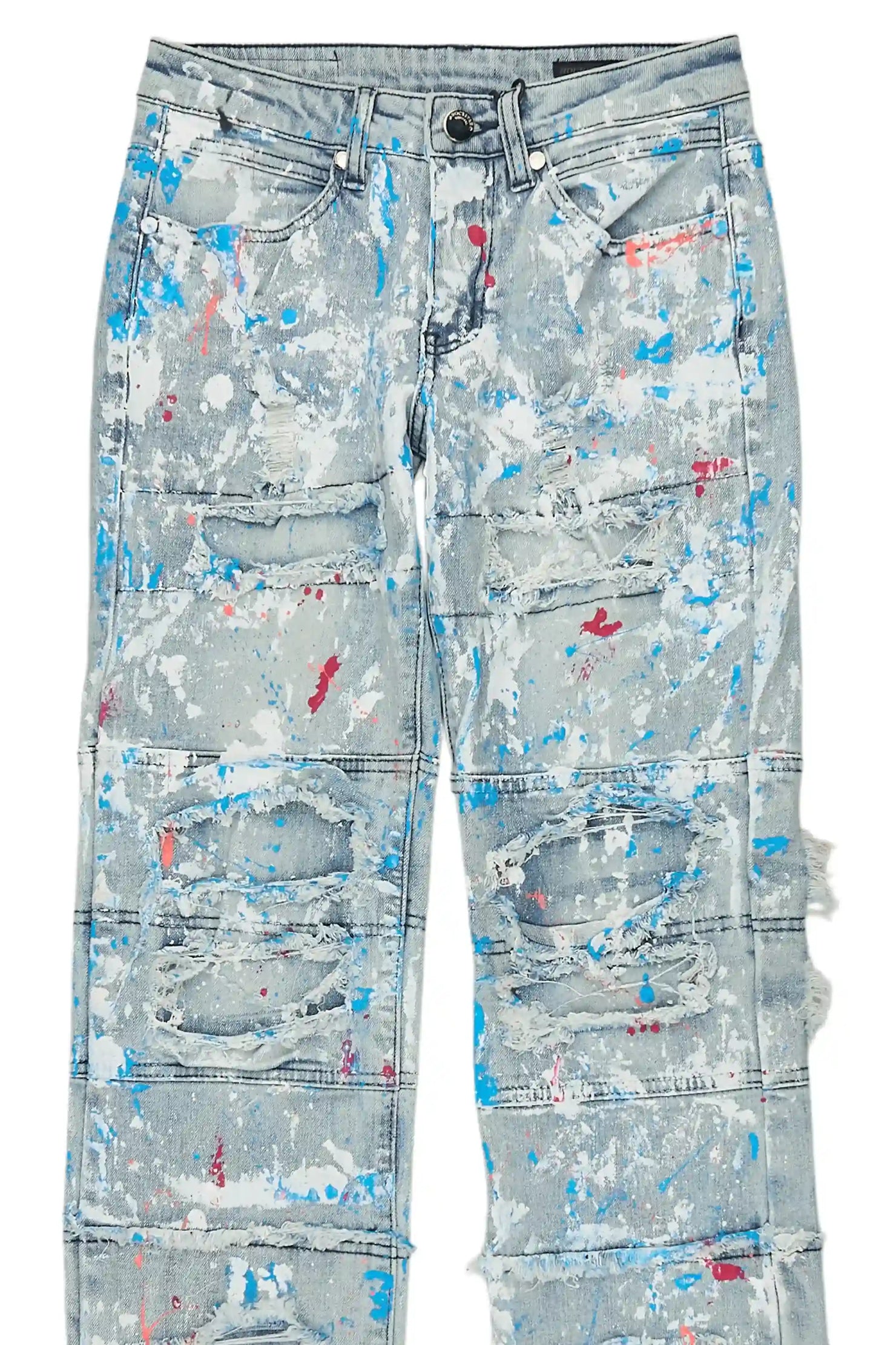 Girls Vassa Blue Stacked Painter Flare Jean