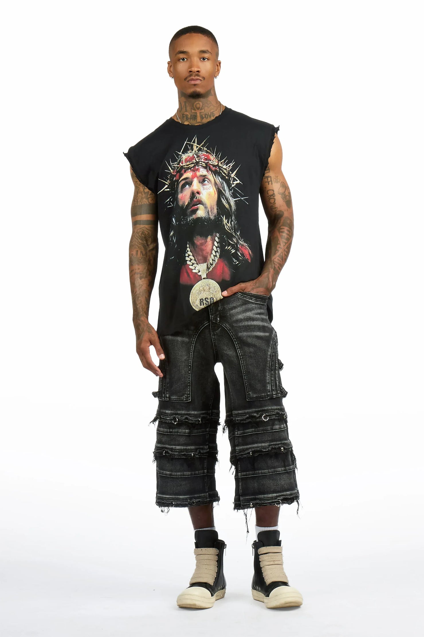 Amina 2.0 Black/Black Oversized Graphic T-shirt & Fotis Jort Set