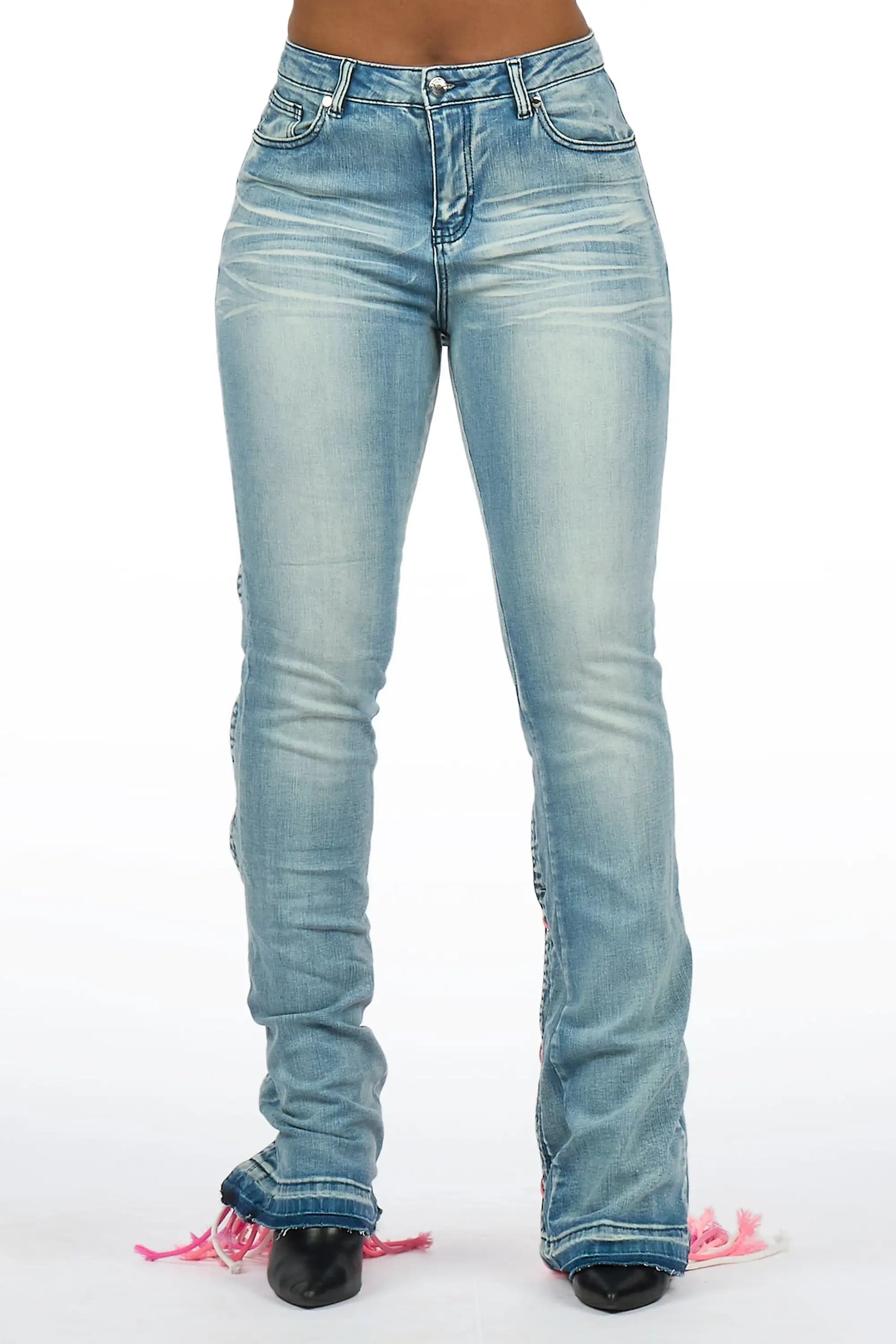 Ottiana Light Blue/Pink Stacked Flare Jean