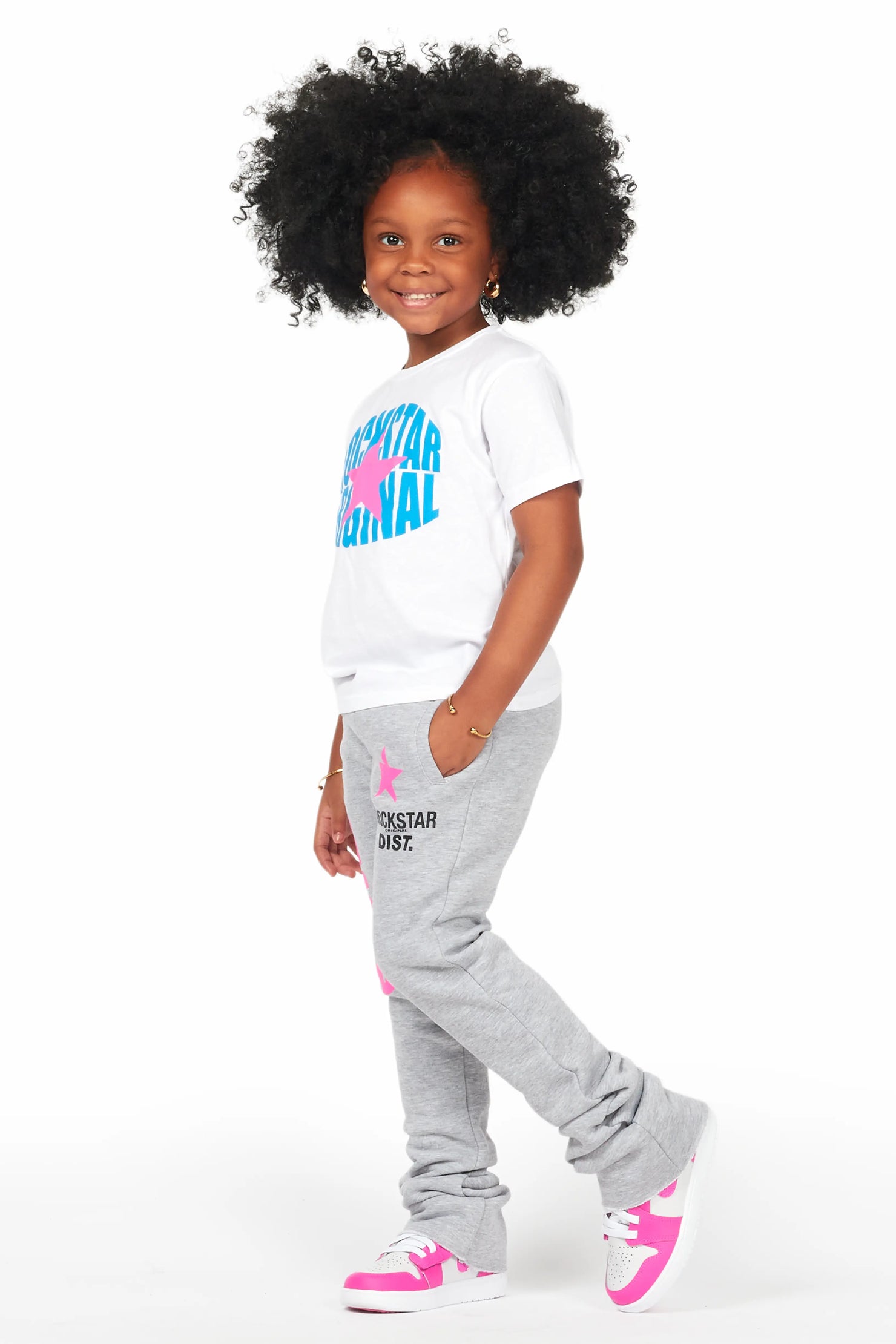 Girls Mia White/Grey T-Shirt Super Stacked Set