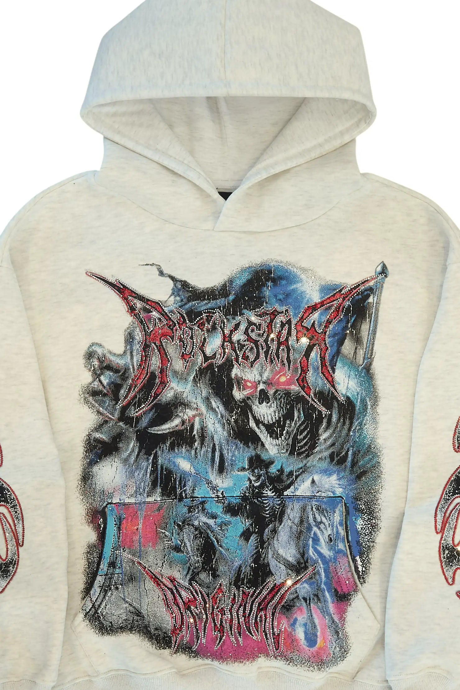 Rix Heather Grey Rhinestone Oversized Hoodie