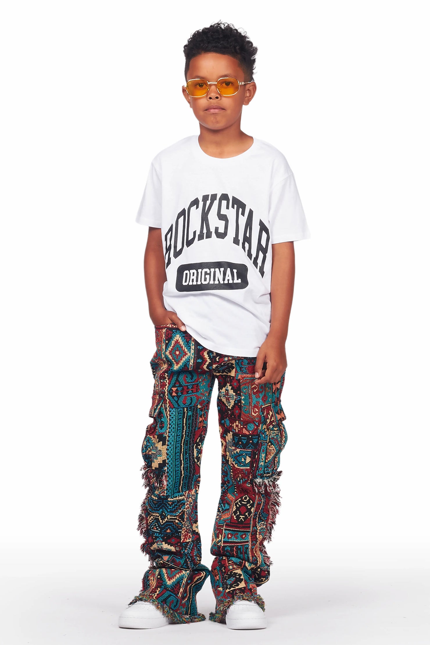 Boys Ayami Red Slim Tapestry Flare Pants