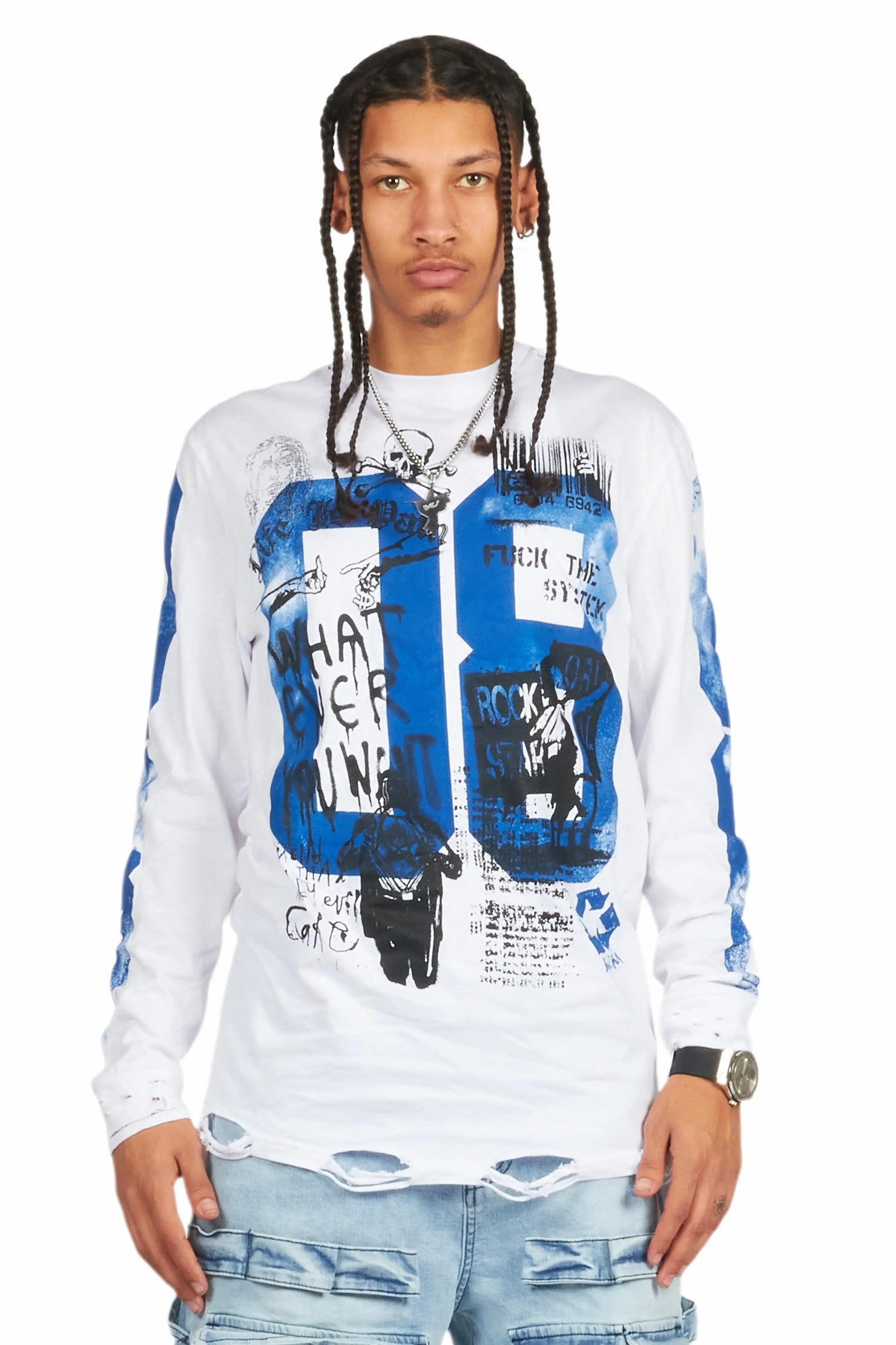 Grill White Long Sleeve Graphic T-Shirt