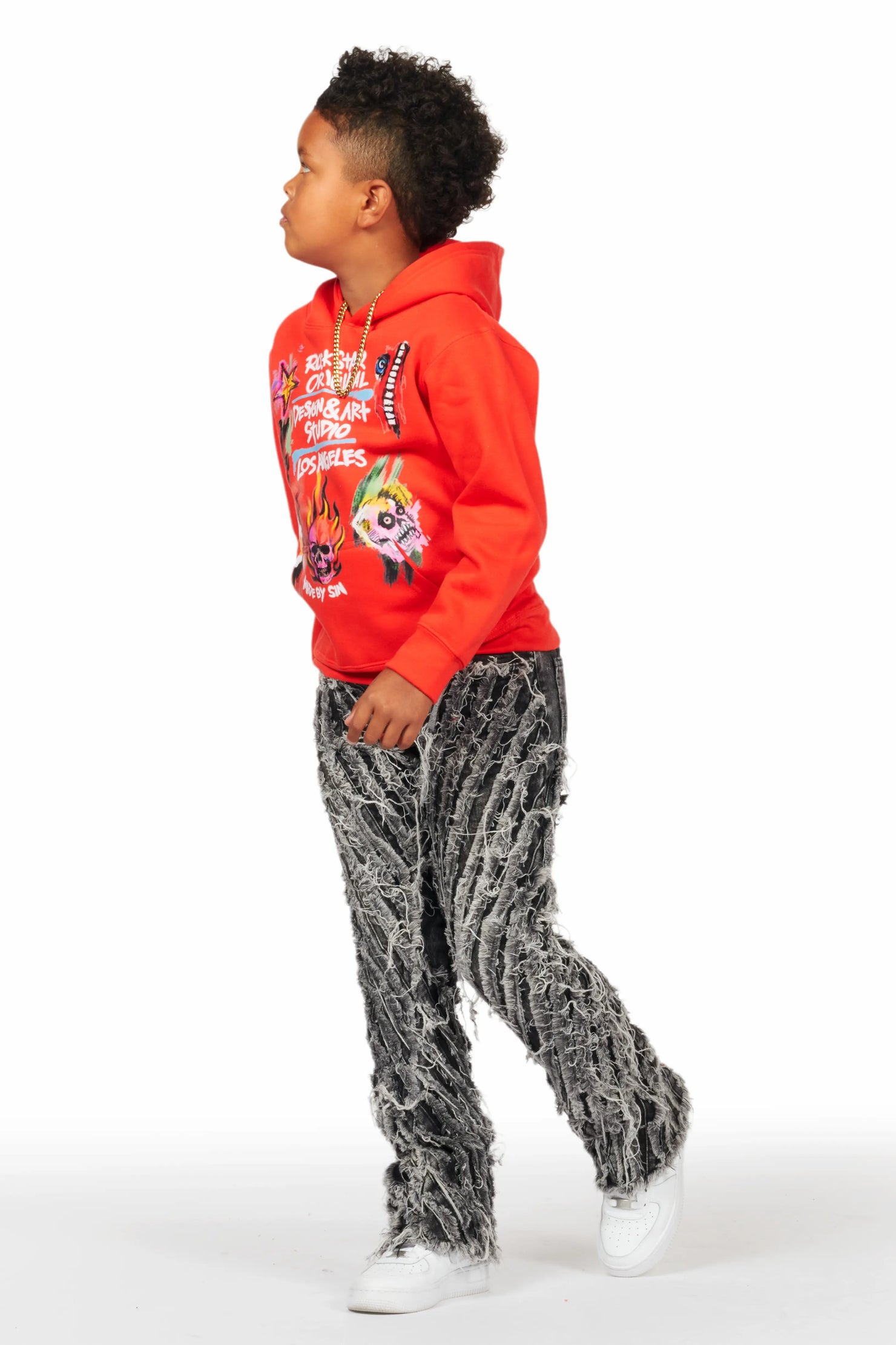 Boys Figg Dark Grey Stacked Flare Jean