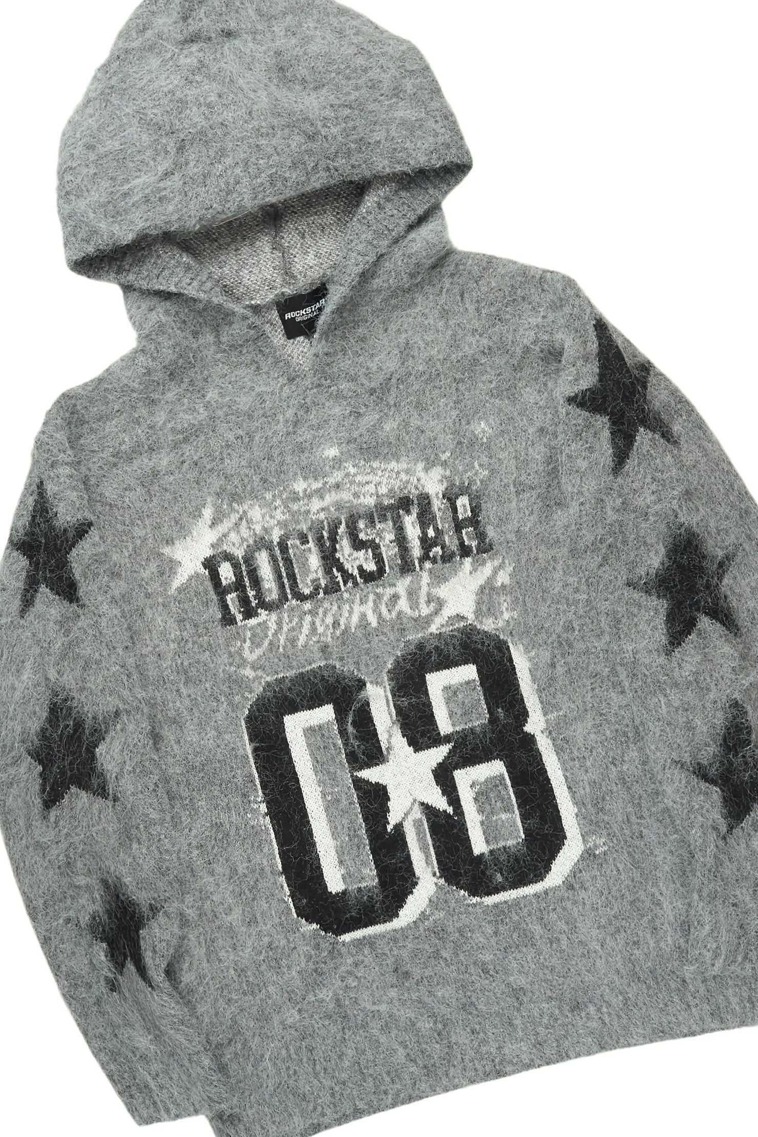 Allstar Grey Hoodie Stacked Flare Knitted Mohair Track Set