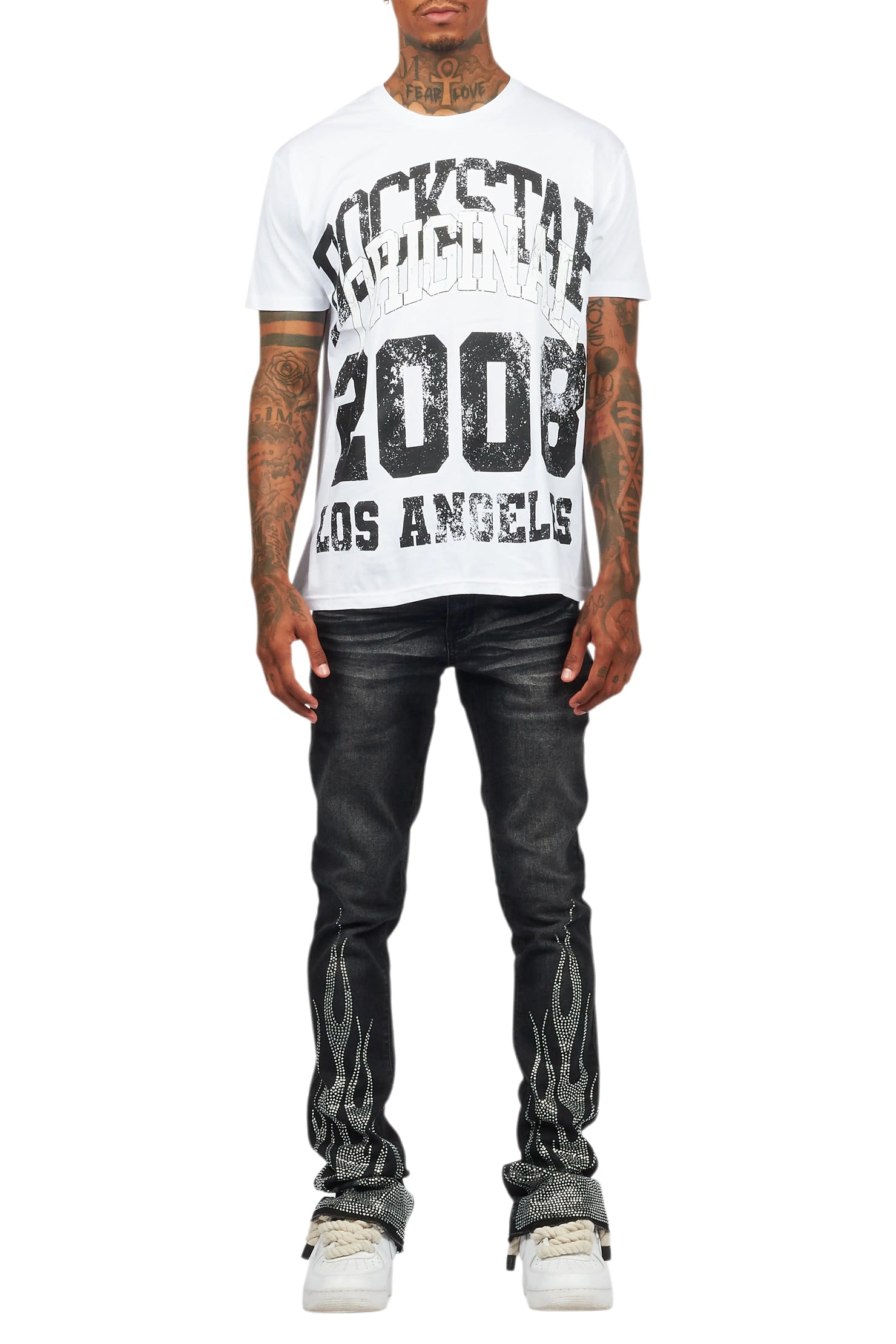 Samba Dark Grey Rhinestone Stacked Flare Jean