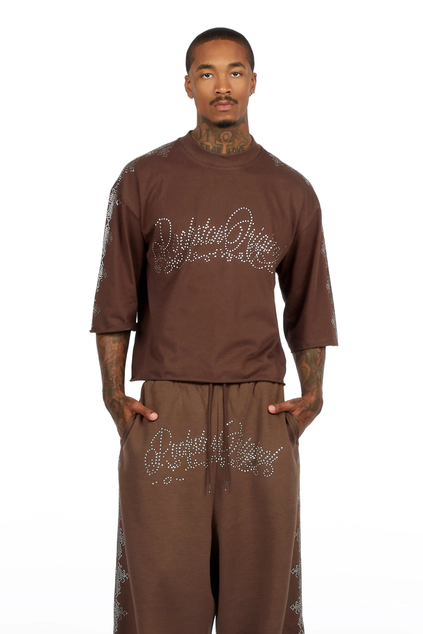 Ferrera Brown Rhinestone T-Shirt/Baggy Track Set