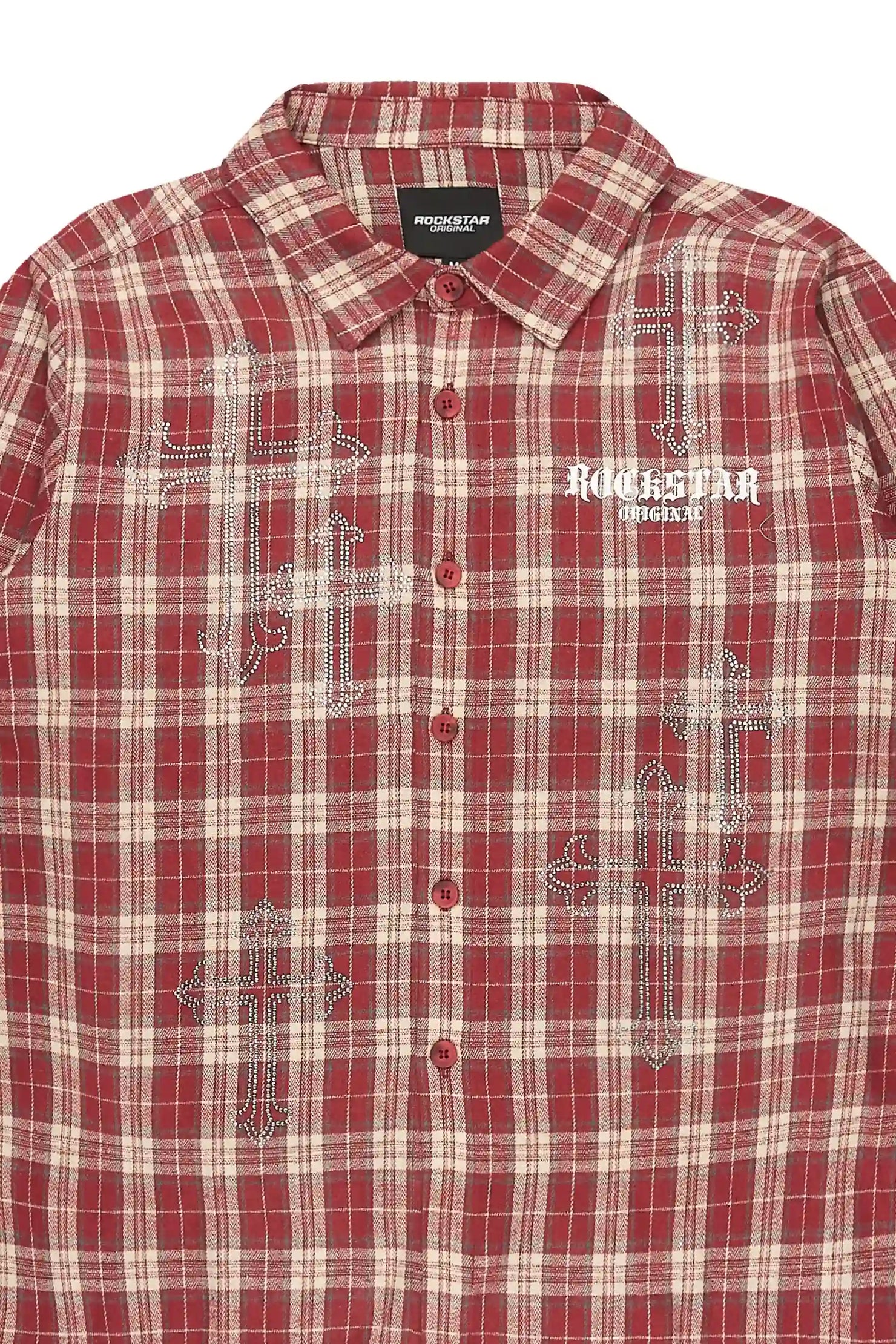 Poldi Red Rhinestone Flannel Long Sleeve Shirt