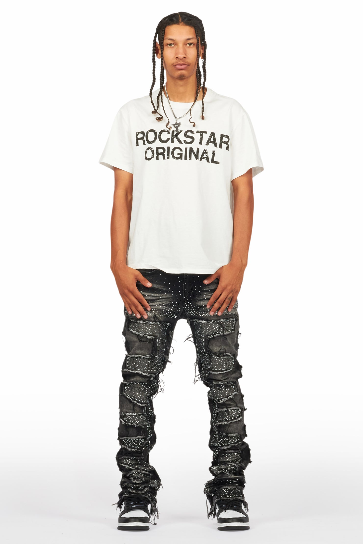 Shake Dark Grey Rhinestone Stacked Flare Jean