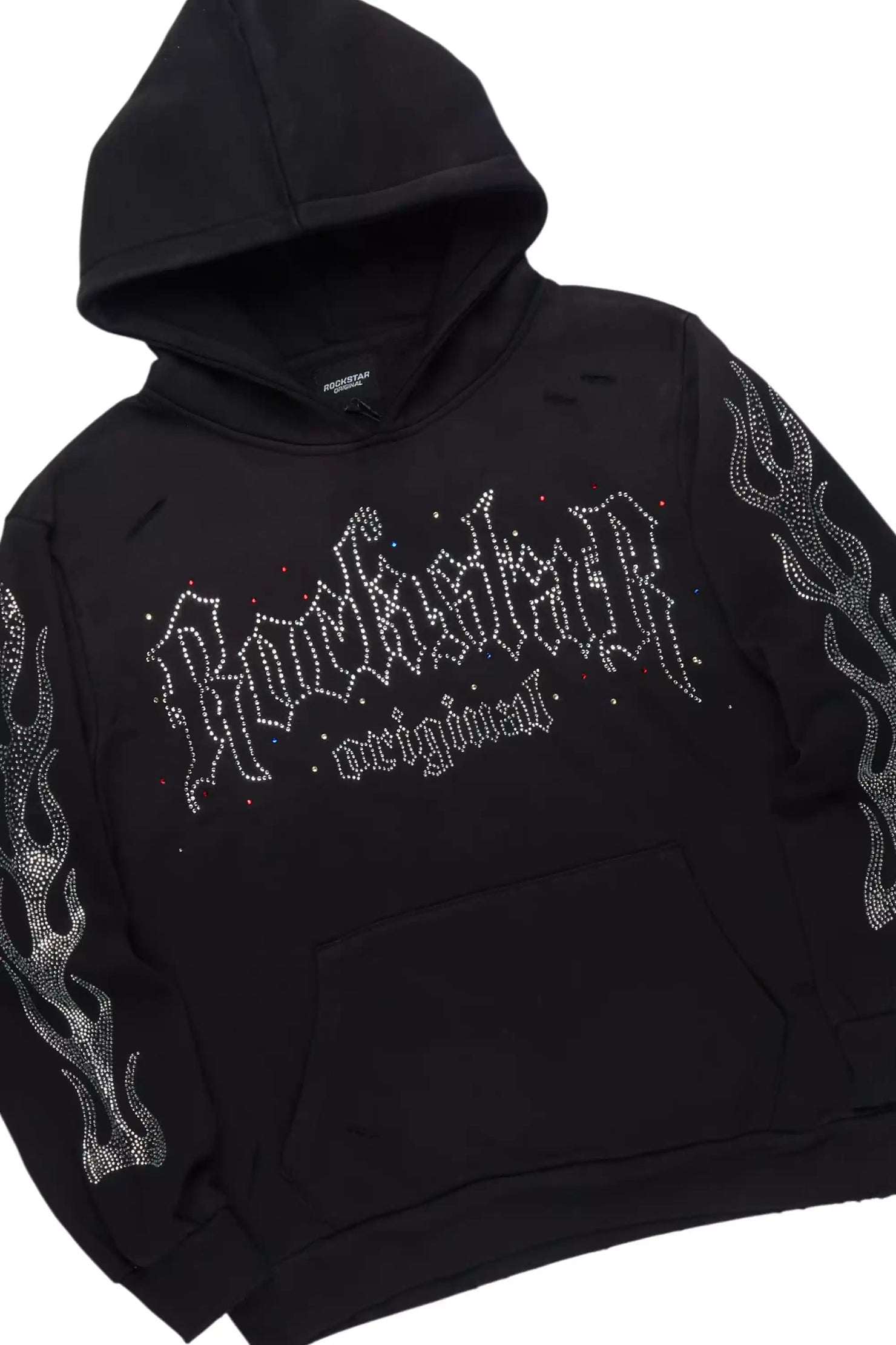 Mares Black Rhinestone Hoodie Relaxed Track Set