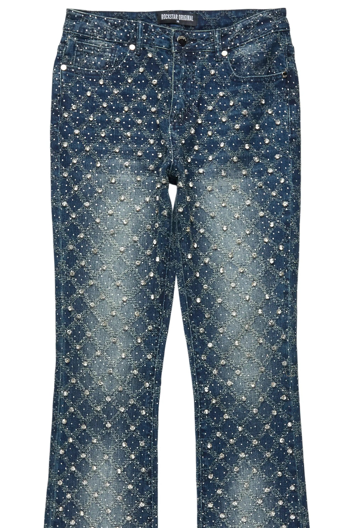 Sareka Dark Wash Rhinestone Stacked Flare Jean