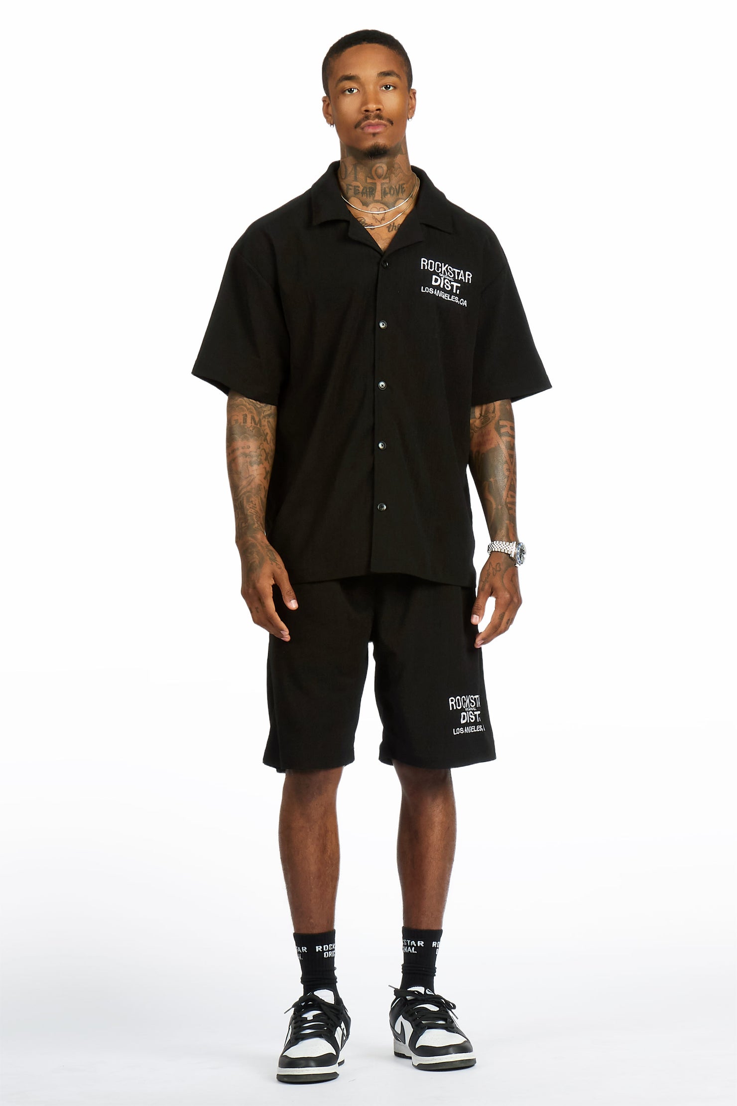 Kason Black Button Down Shirt/Short Set