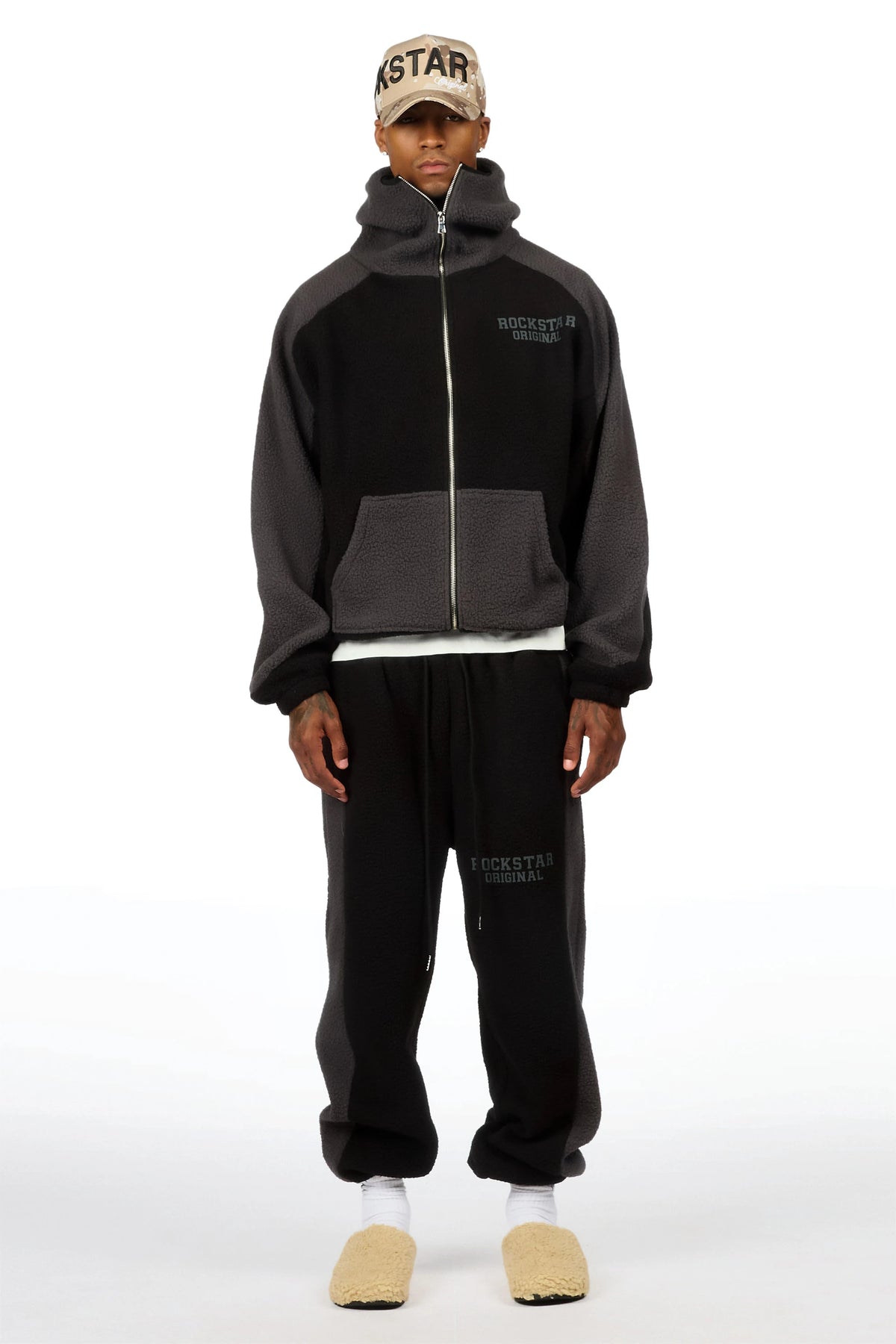 Minero Sherpa Black Zip Up Hoodie/Jogger Track Set