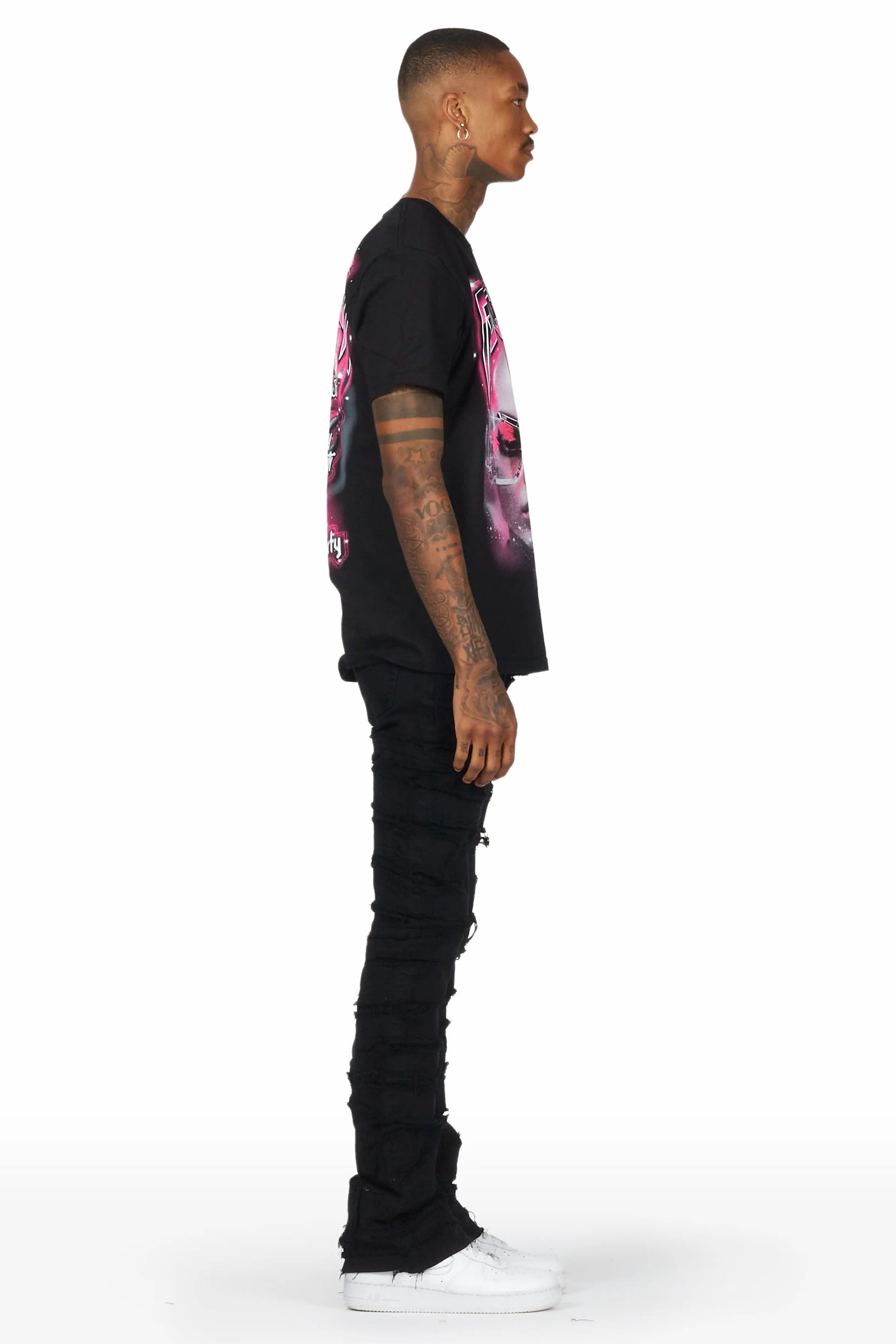 Wayland Black Stacked Flare Jean