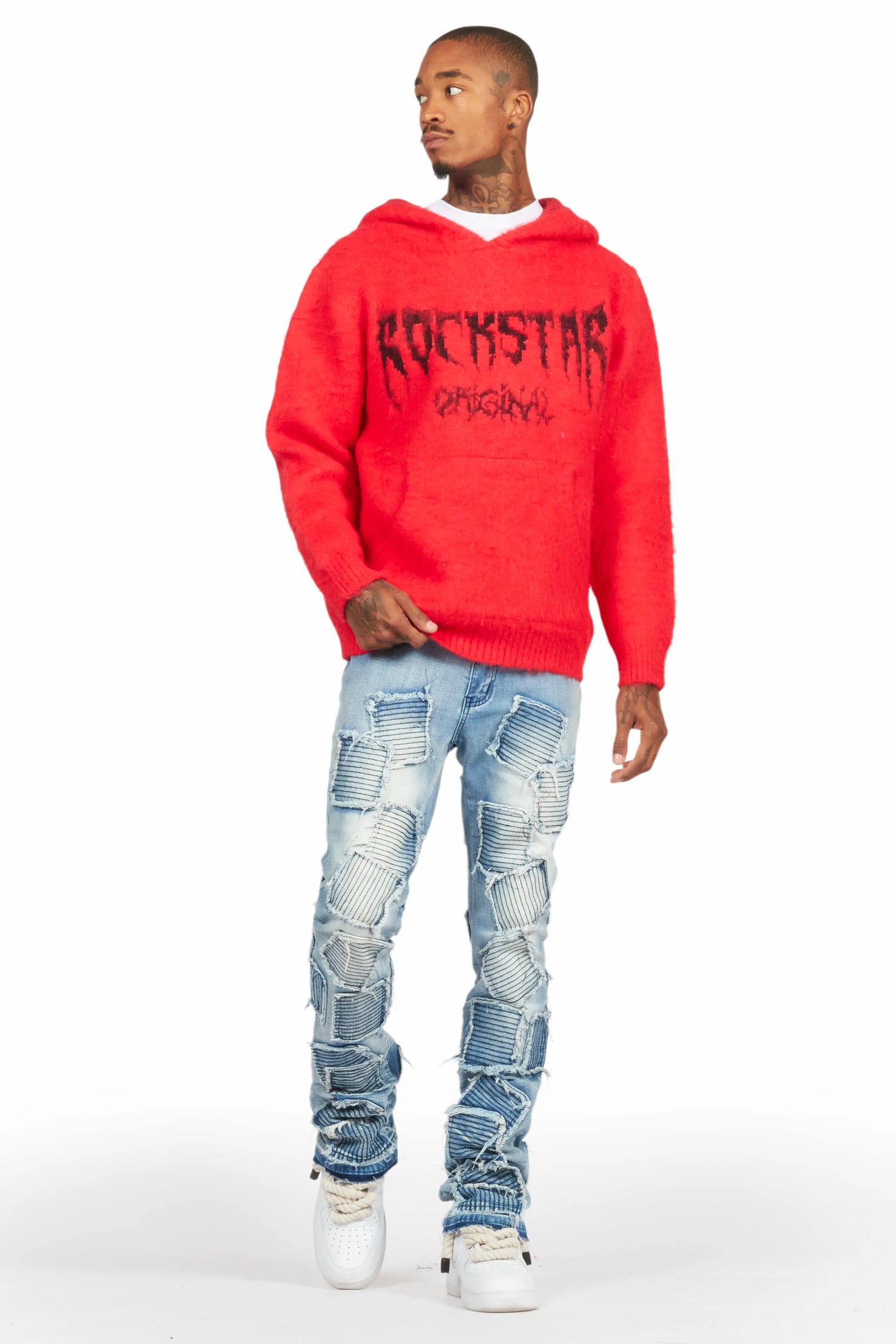 Andros Red Graphic Knitted Hoodie
