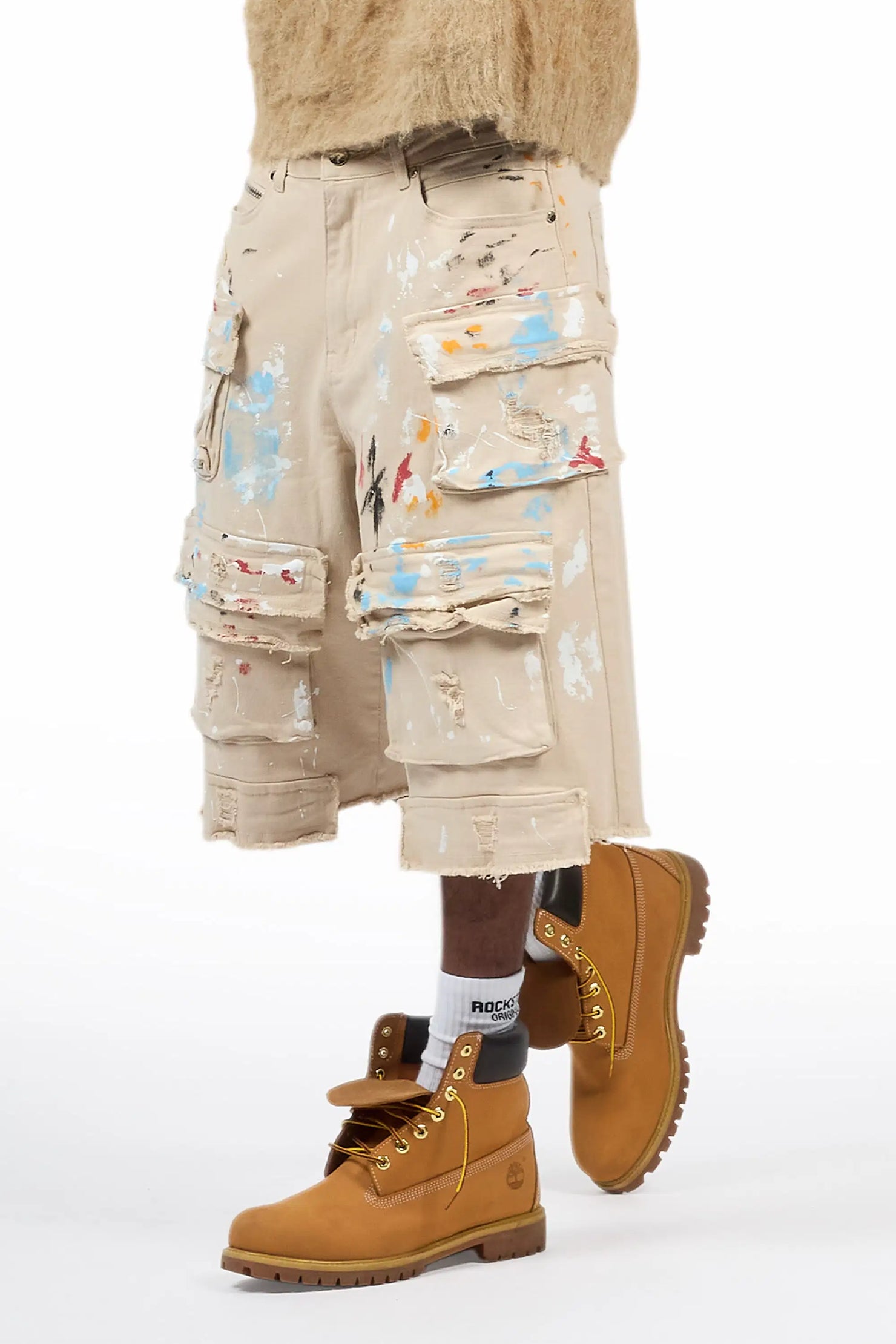 Orien Beige Painter Denim Short