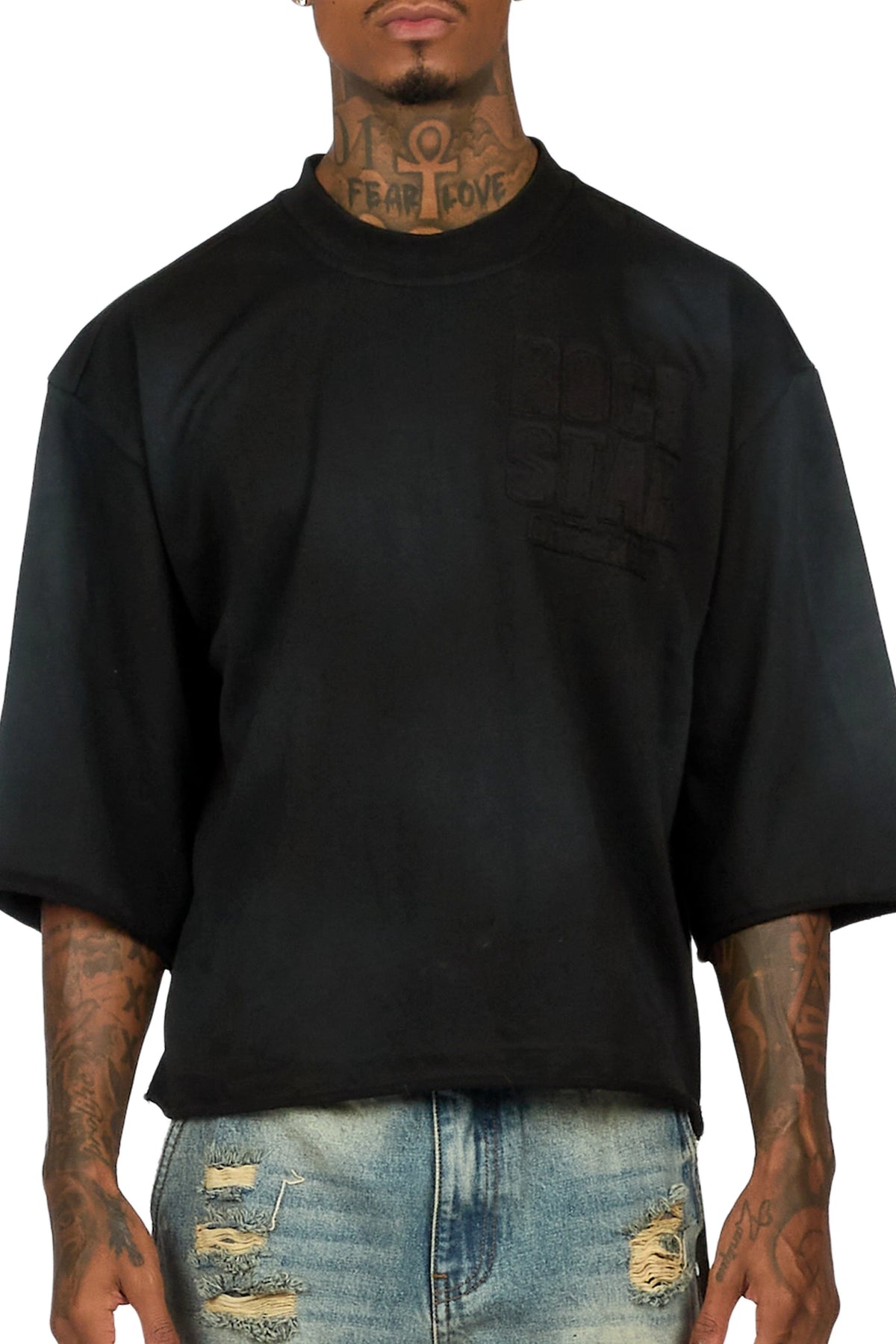 Beloa Black 3/4 Boxy Crop Tee