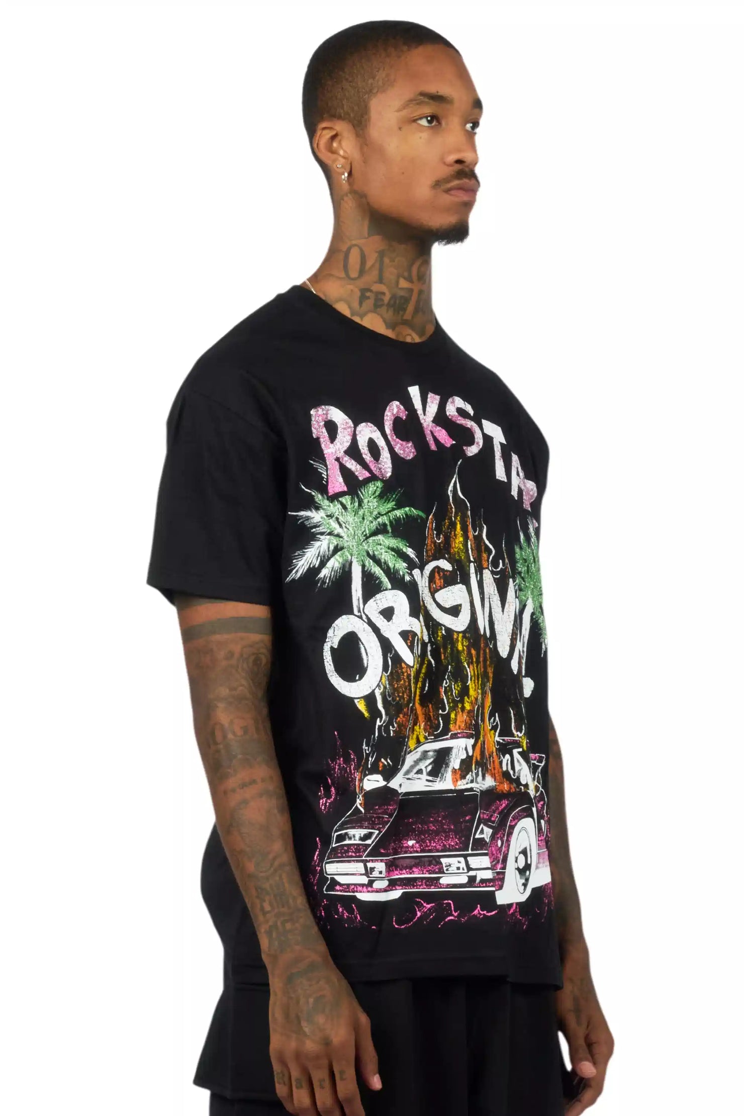Axrian Black/Pink Oversized Graphic T-Shirt