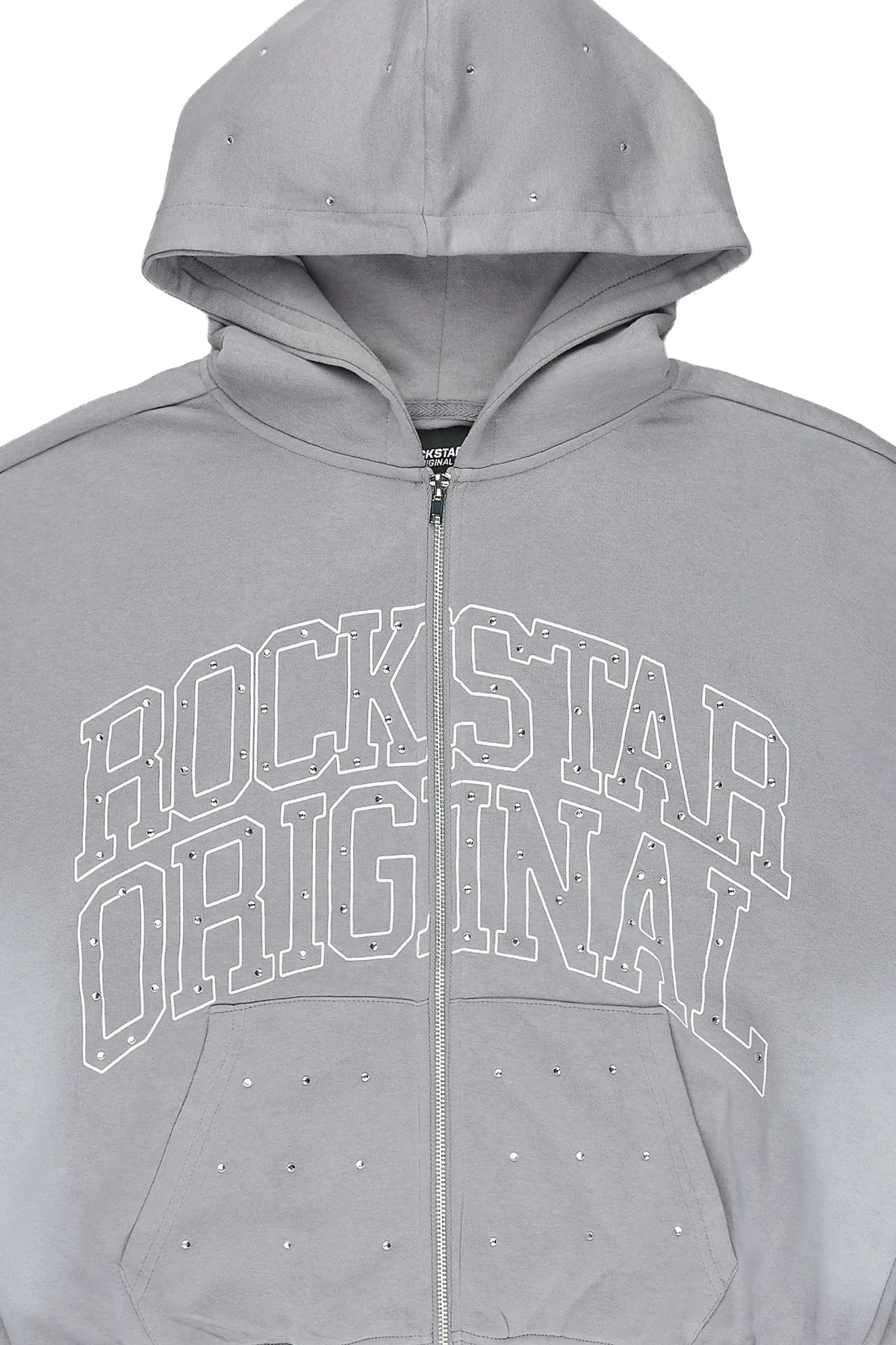 Dripped Vintage Grey Rhinestone Hoodie