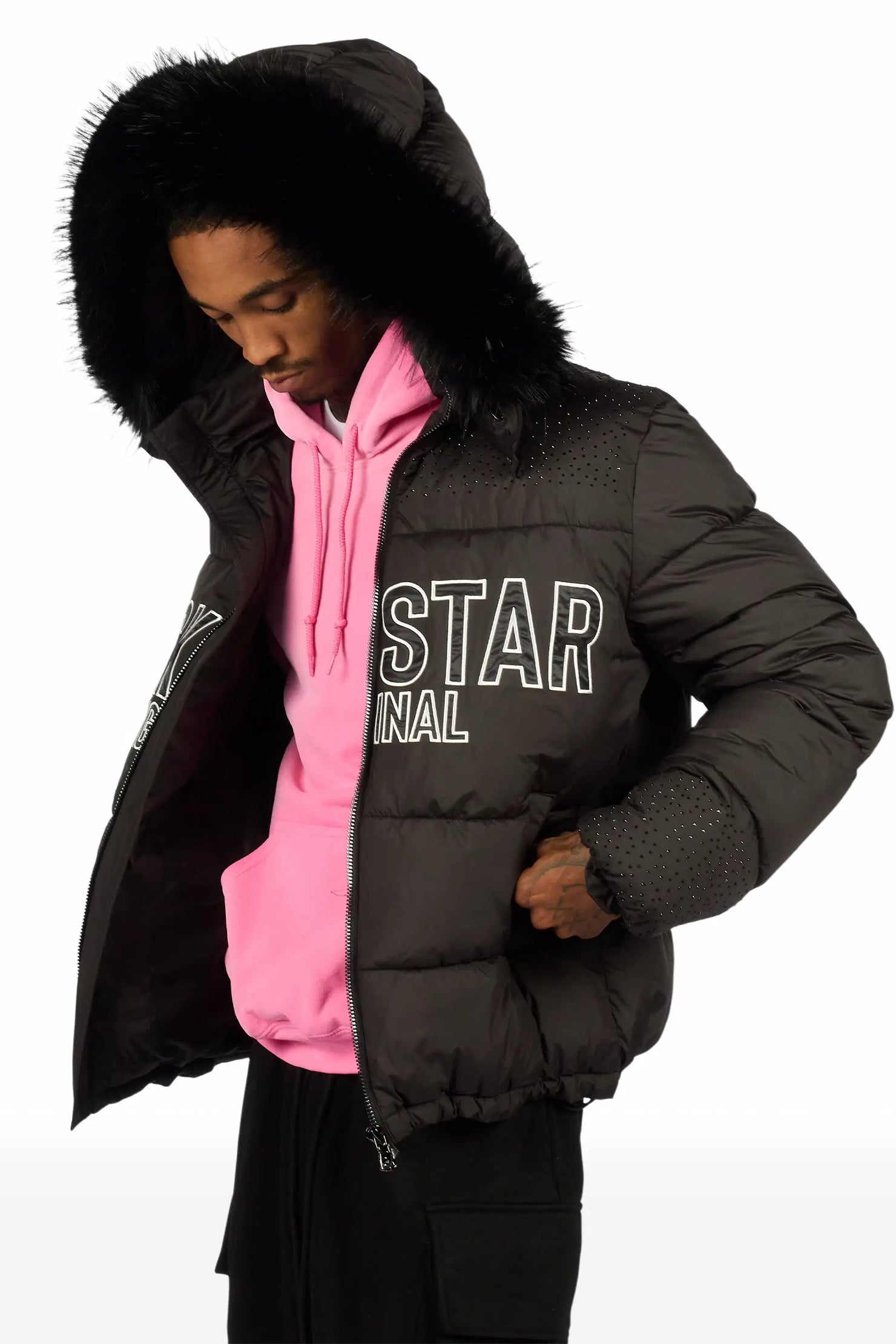 Glacier Black Rhinestone Puffer Jacket