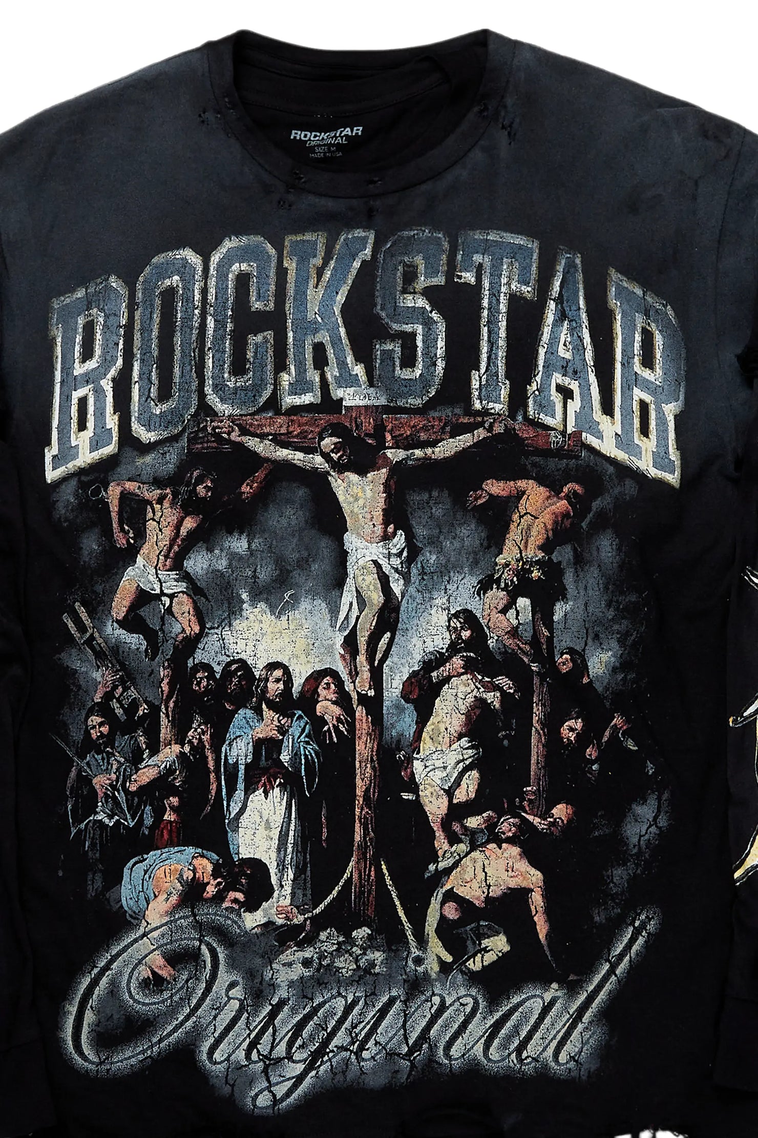 Waller Black Double Layer Long Sleeve Graphic T-Shirt