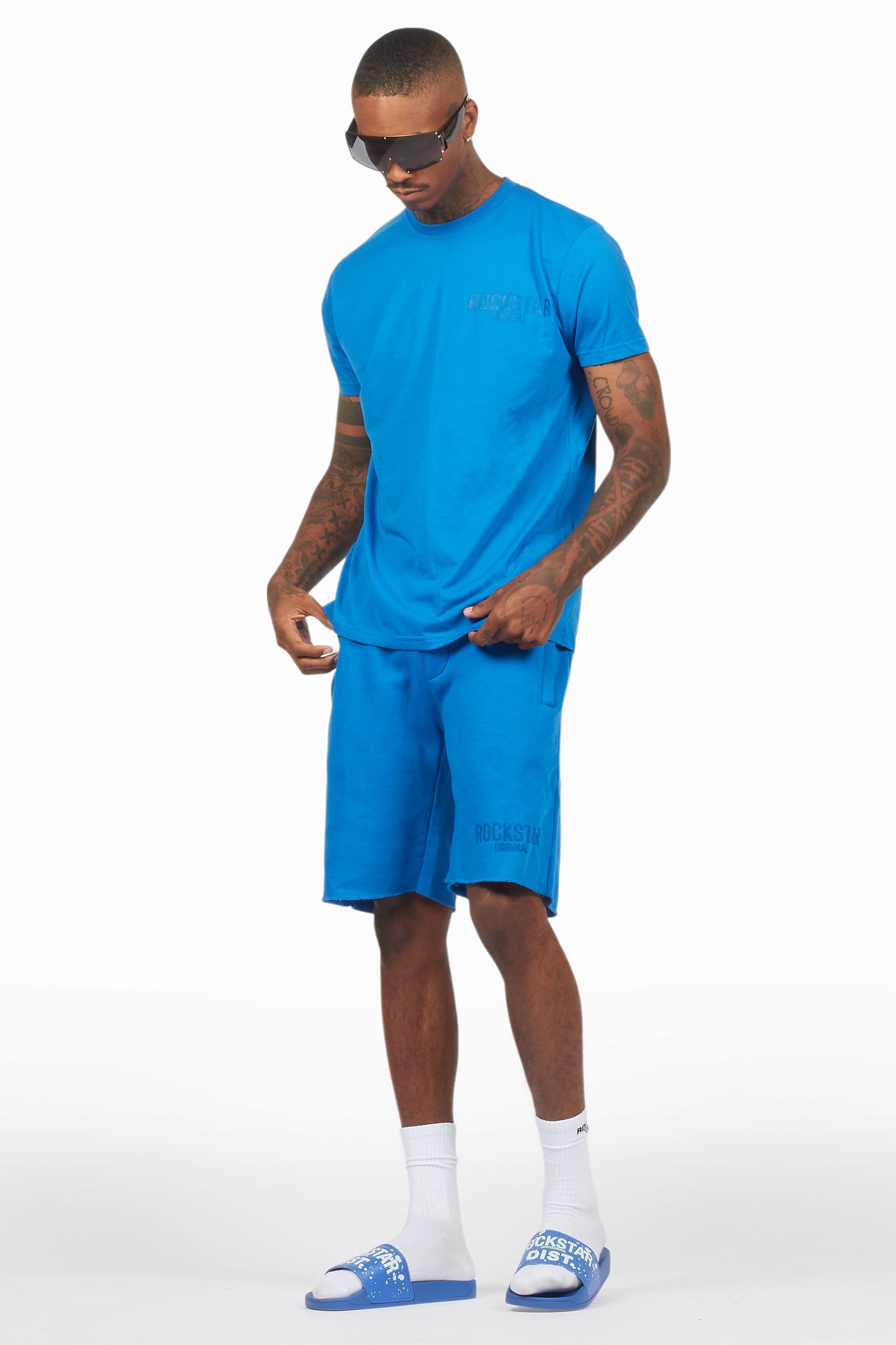 Sana Royal Blue T-Shirt/Raw Edge Short Set