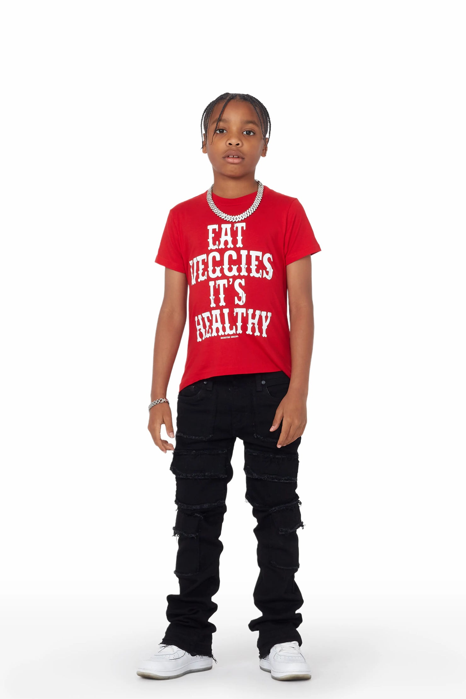 Boys Tyrell Black Stacked Flare Cargo Jean